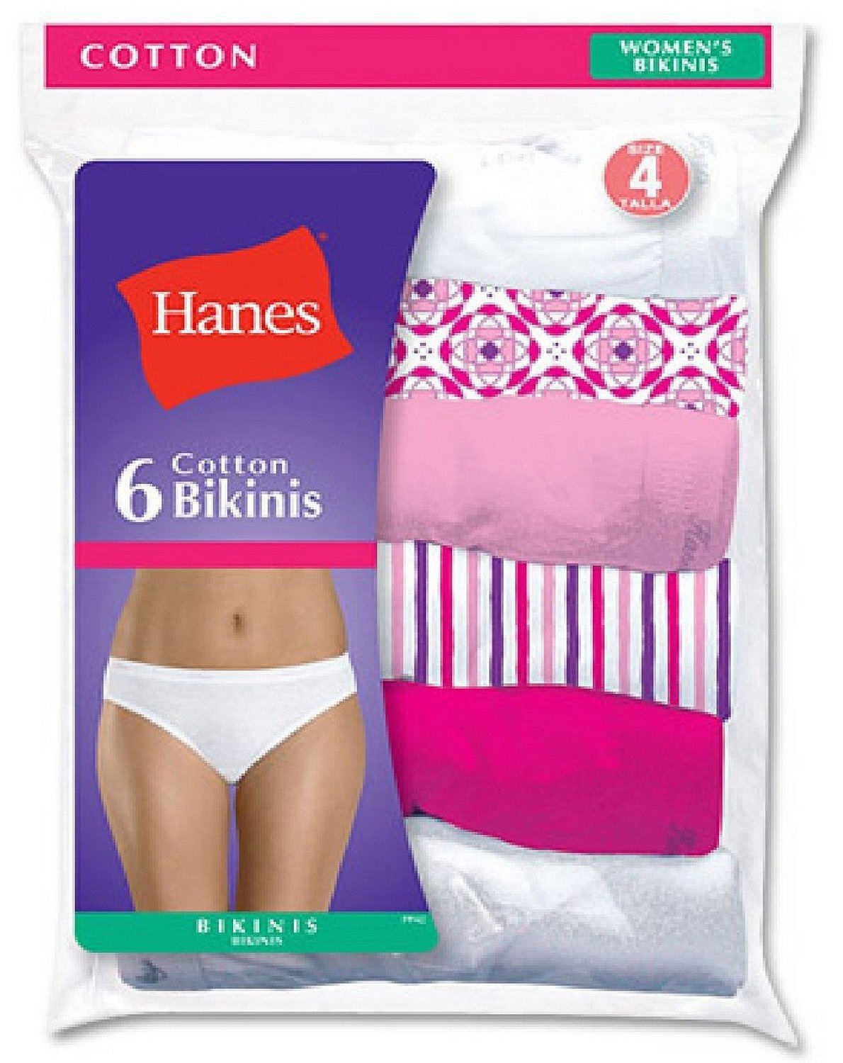 Hanes Women's 6Pack 100% Cotton Bikini Underwear Ladies Panties, Assorted 9