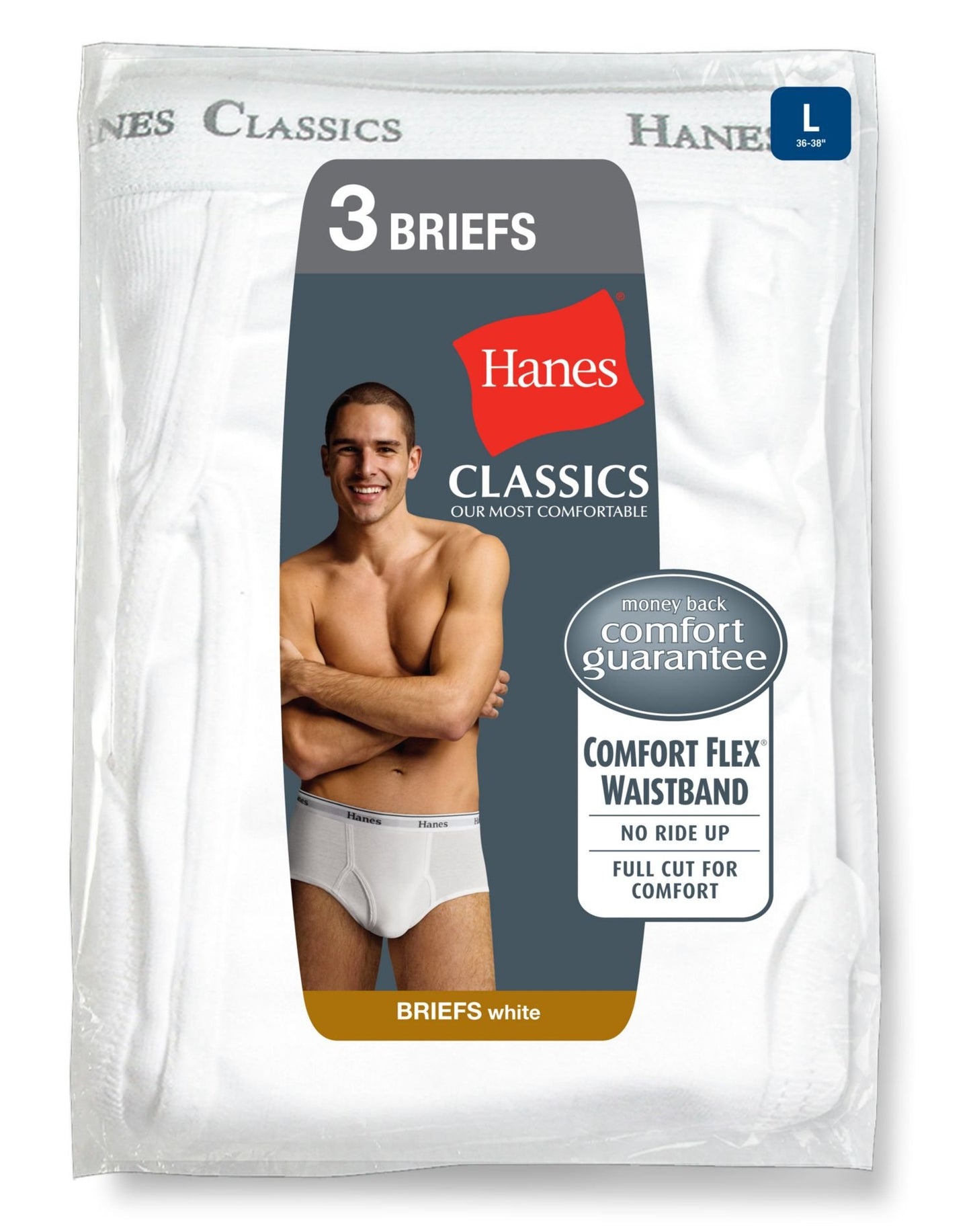 Hanes Classics Men's Briefs with Comfort Flex Waistband White 3-Pack, S-White