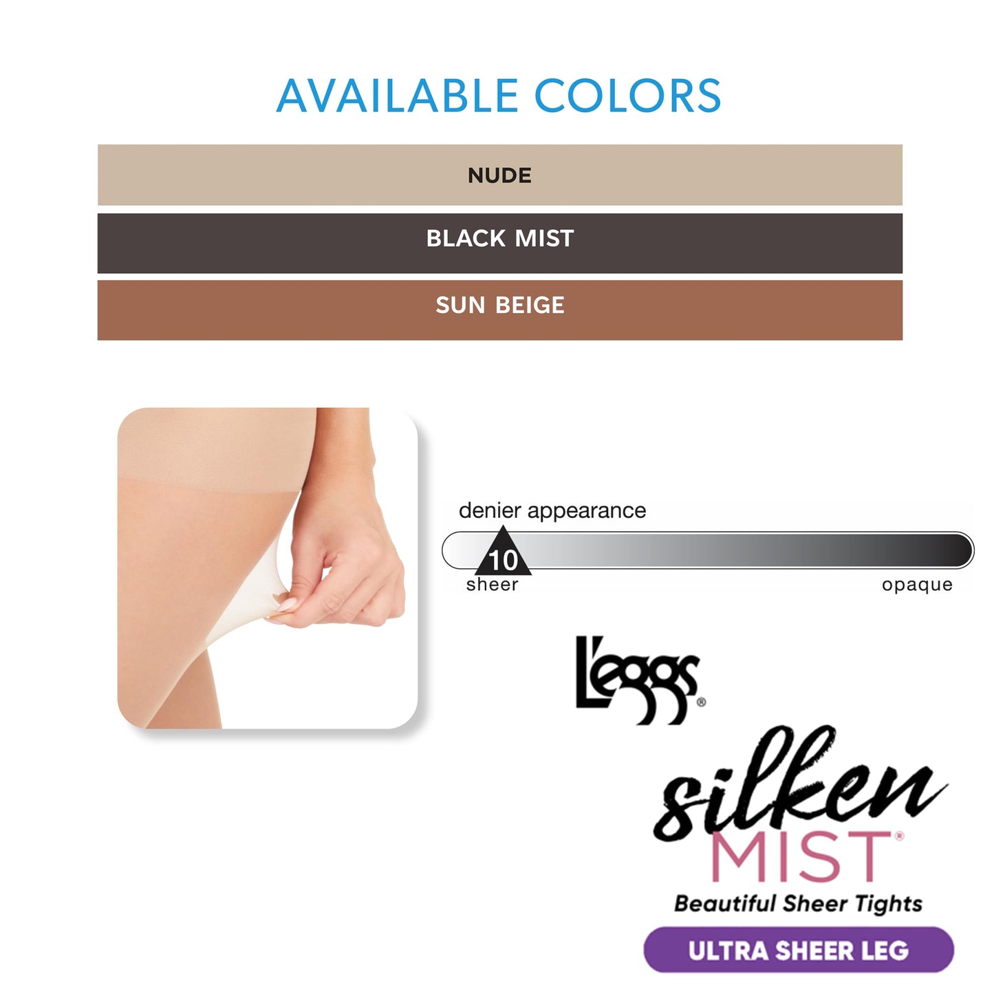 L'eggs Silken Mist Ultra Sheer Women's Tights with Run Resist, Control Top, Sheer Toe, Nude, Size Q (Pack of 3)