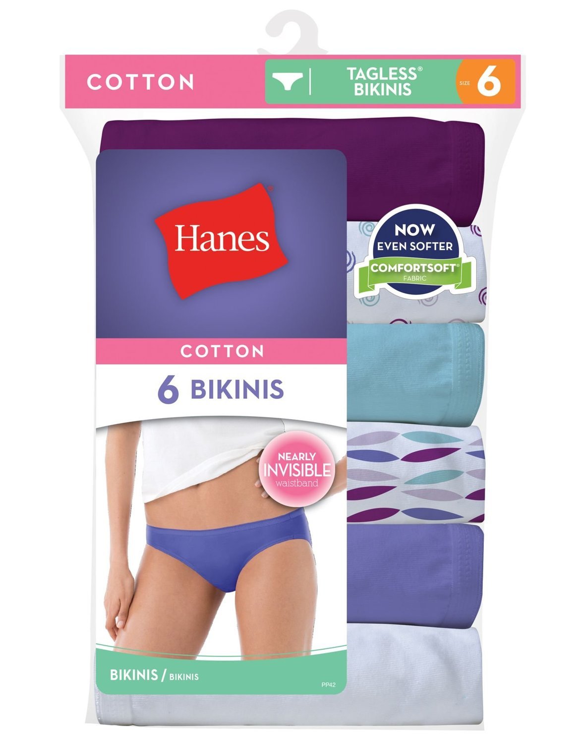 Hanes Women's 6Pack 100% Cotton Bikini Underwear Ladies Panties, Assorted 8