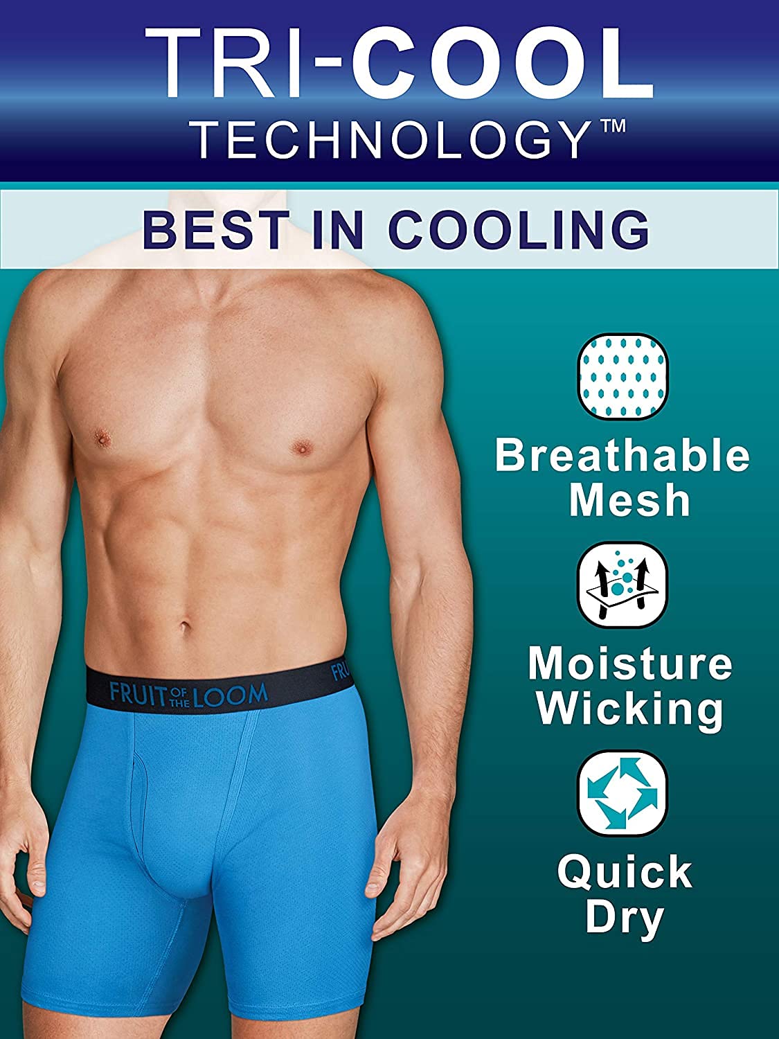 Fruit of the Loom Men's Breathable Boxer Briefs 12-Pack Performance Stretch Micro-Mesh Tri-Cool Support Pouch