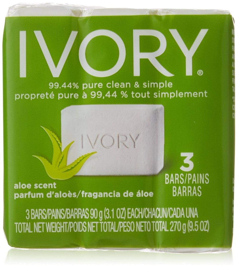 (PACK OF 3 BARS) Ivory ALOE SCENT Bar Soap for Men & Women. 99.44% PURE! Free of Dyes & Heavy Perfumes! Healthy Skin for Hands, Face & Body! (3 Bars, 3.10oz Each Bar)