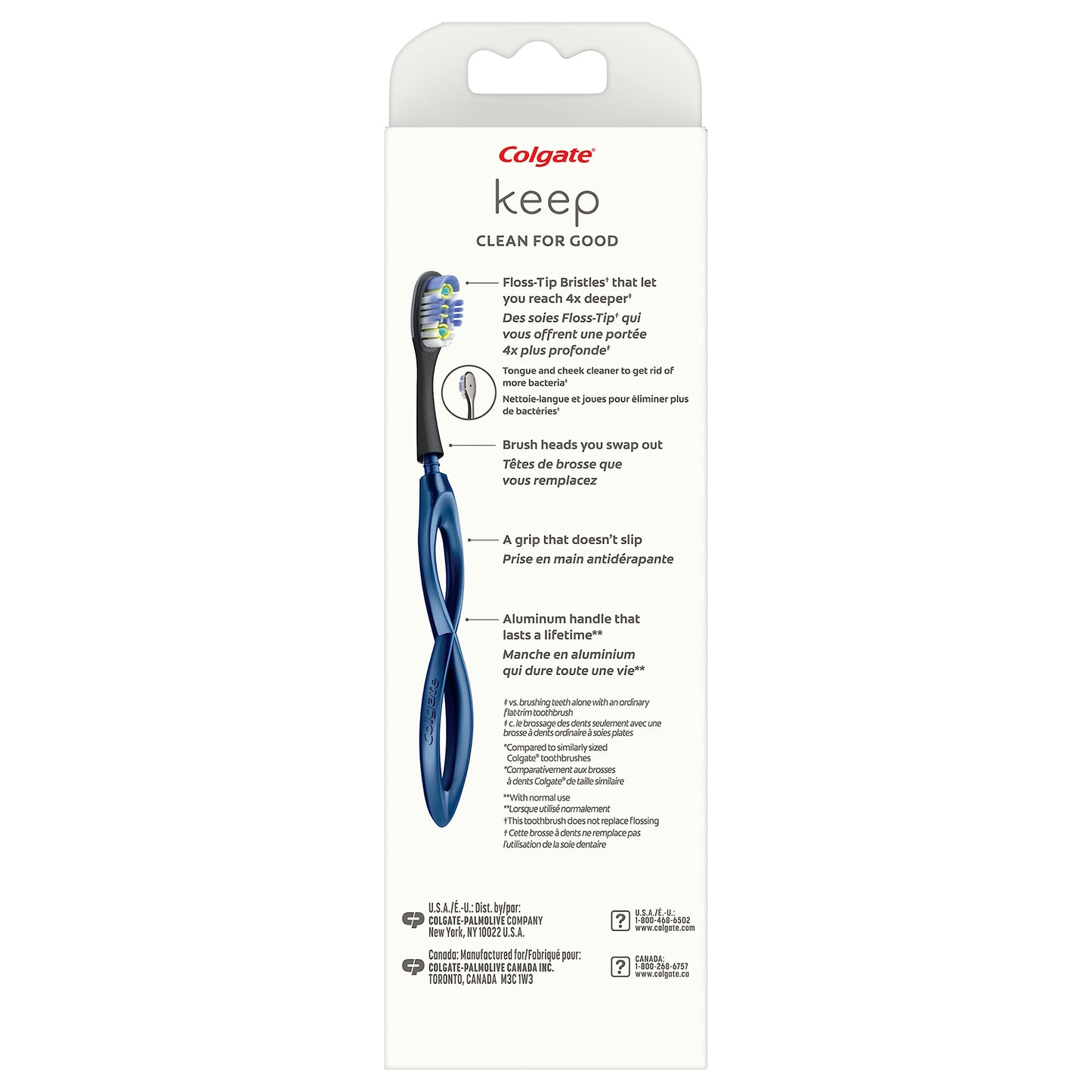 Colgate Keep Soft Manual Toothbrush for Adults with 2 Deep Clean Floss-Tip Brush Heads, Navy