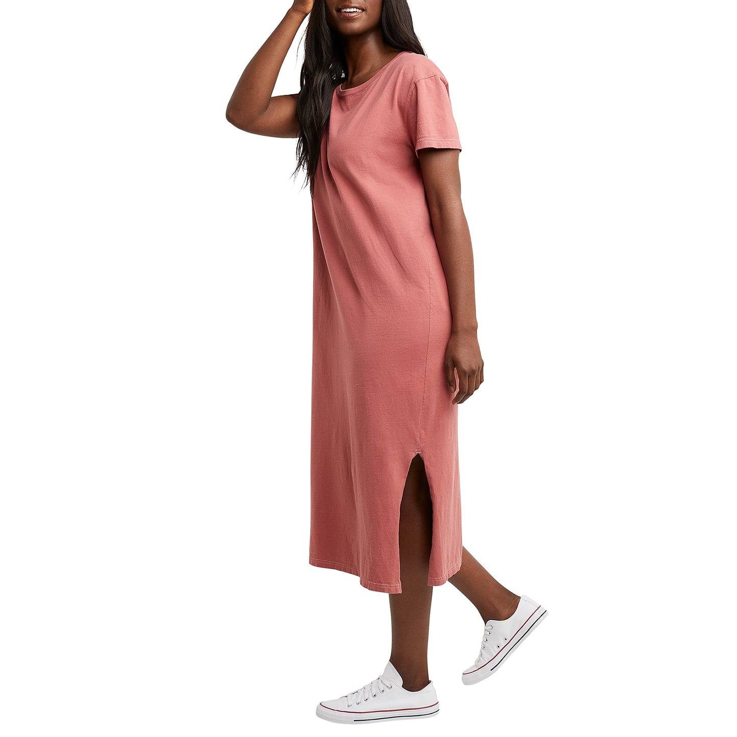 Hanes Comfortblend Women's Originals Garment Dyed Midi, 100% Cotton Vintage Wash Ankle-Length Dress, Nantucket Red, Small