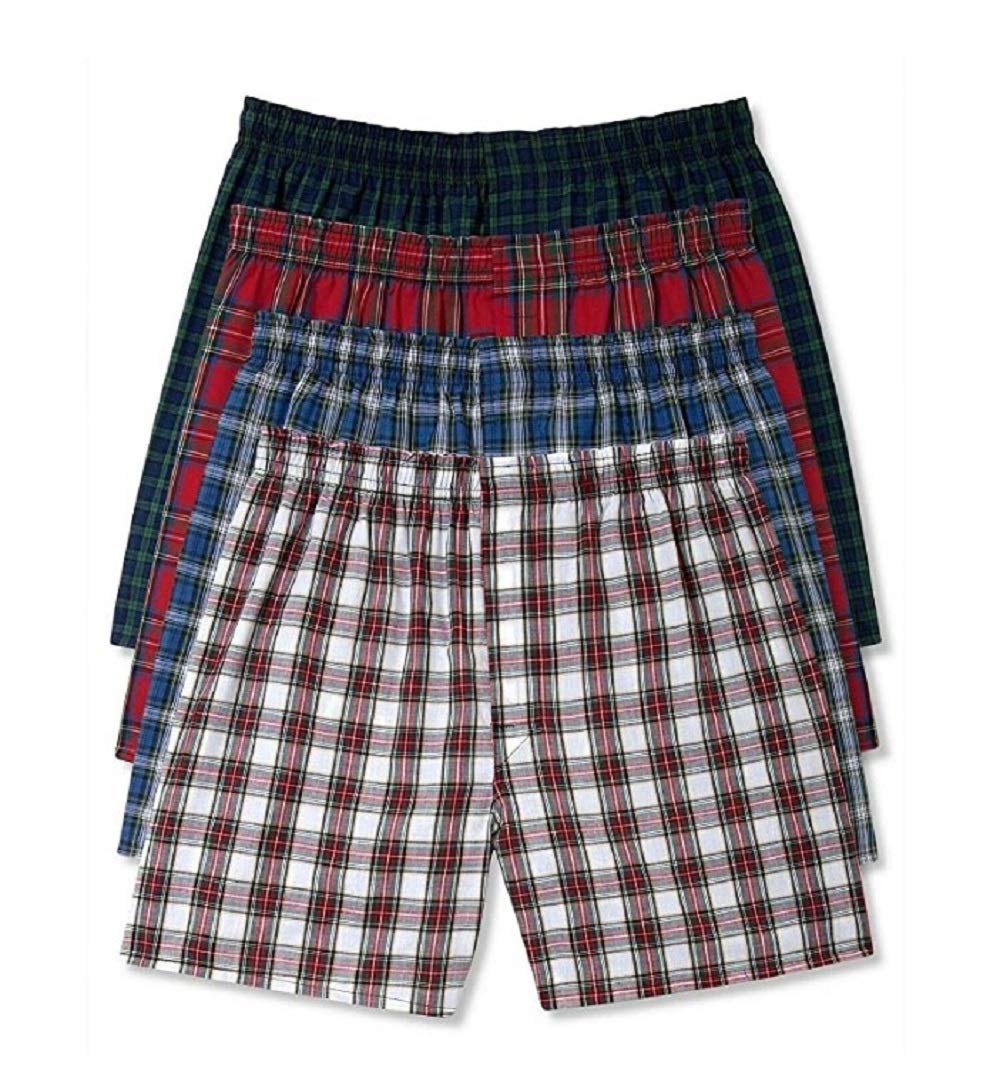 Hanes Men's 5-Pack Tartan Boxer with Inside Exposed Waistband (Large, 4 Pack Platinum Assorted Plaids)