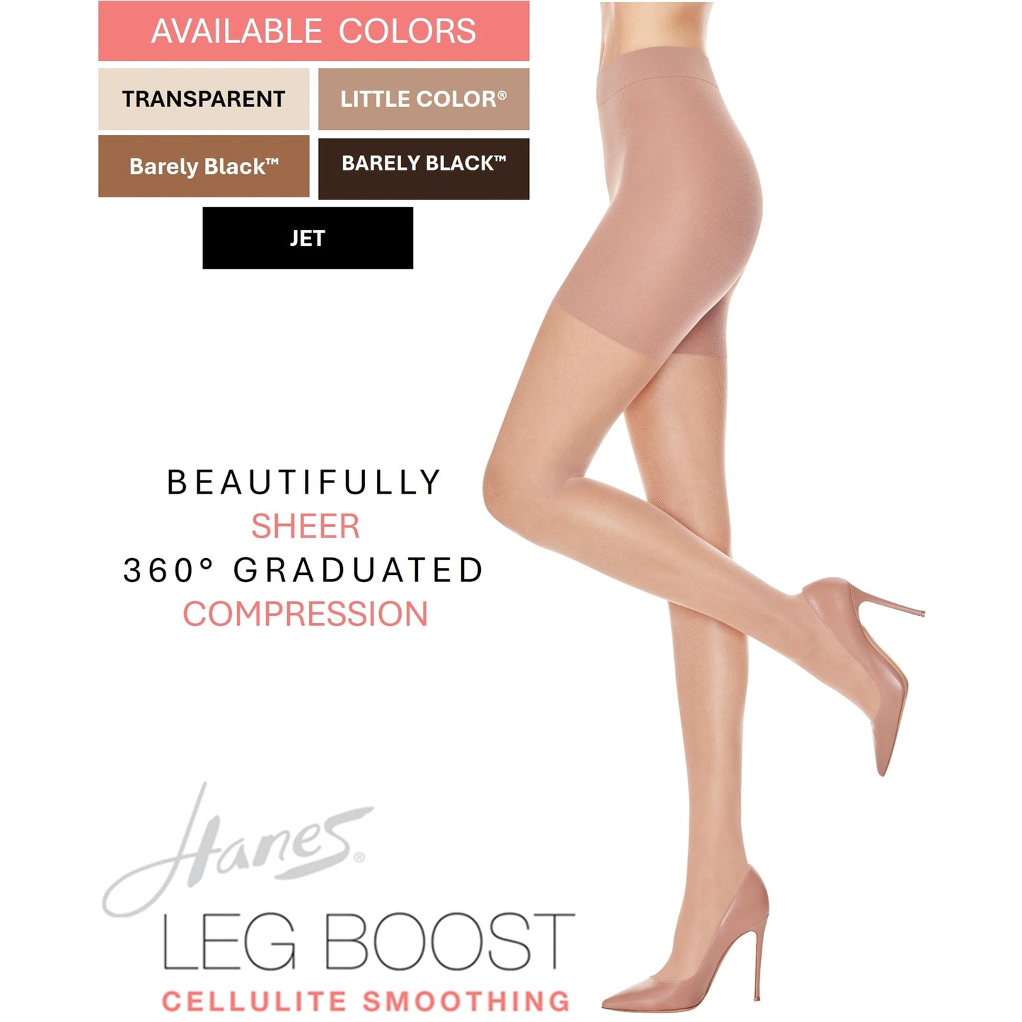 Hanes Leg Boost Women's Support Tights for Cellulite Smoothing and All-Day Wear, Shaper Panty, Sheer Toe, Barely Black, Size IJ (Pack of 1)