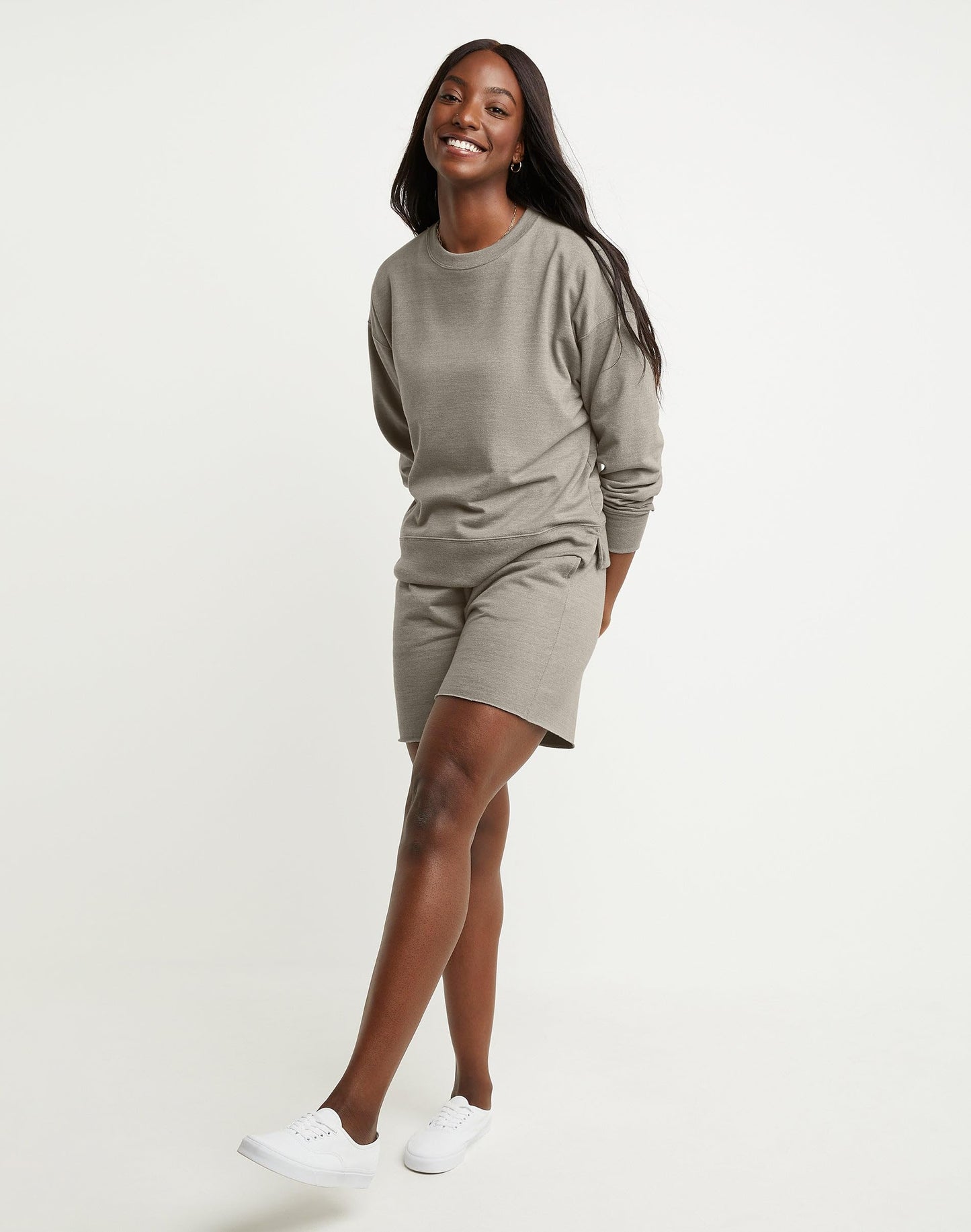 Hanes Comfortblend Women's Originals French Terry, Lightweight Fleece Raw Edge Hem Shorts, 5", Available in Plus, Cactus