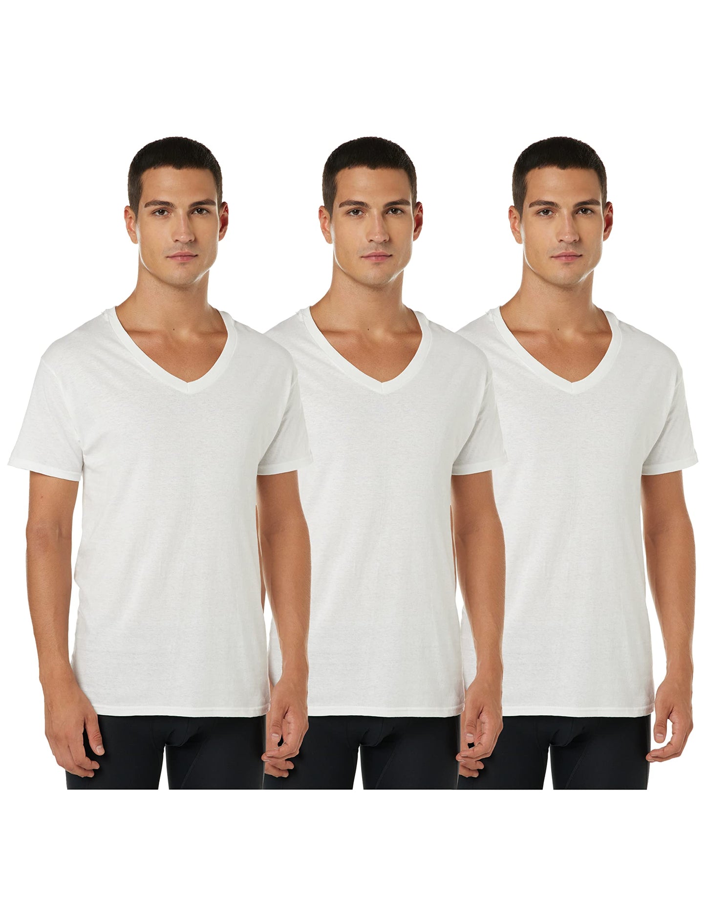 Hanes Men's 3-Pack V-Neck T-Shirt (X-Large, Black/Gray)