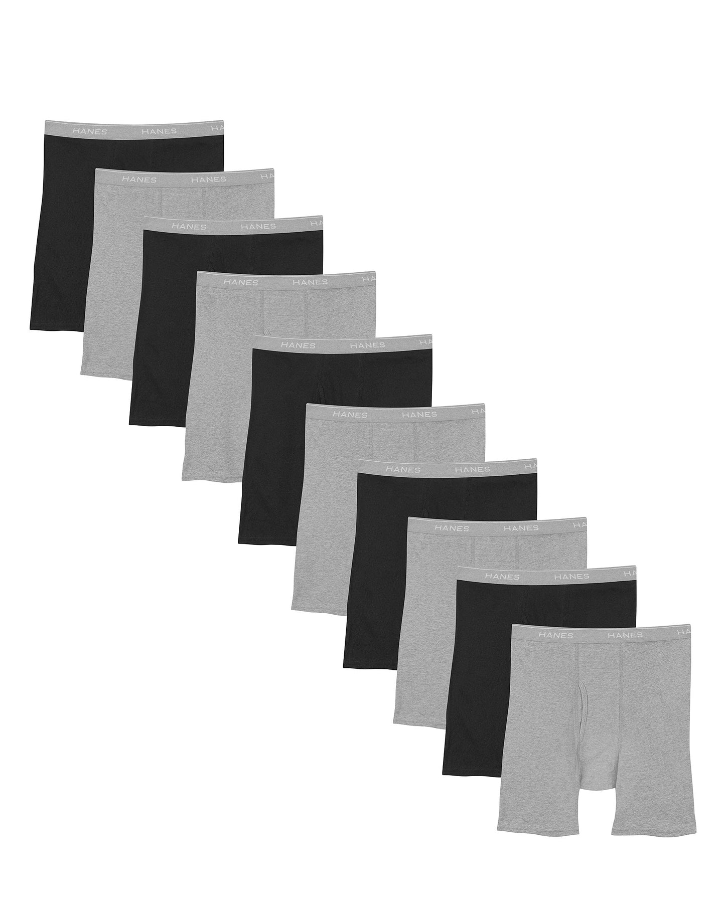 Hanes Mens Tagless Boxer Briefs 10-Pack, XL, Black/Grey