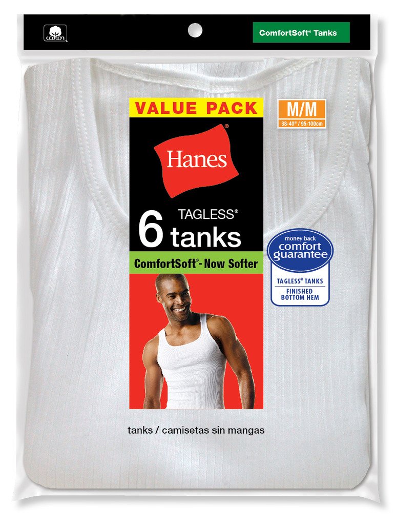 Hanes Men's 6-Pack White Tagless A-Shirts Tanks Tank Top Undershirts, White Pack of 6 Shirts), Medium