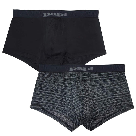 Papi Men's Brazilian Cool Trunk Boxer Briefs Pack of 2 Comfort Fitting Underwear, Plaid-Black/Red, X-Large