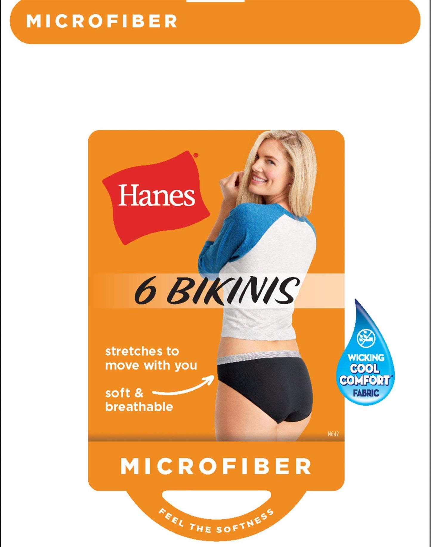 Hanes Womens Cool Comfort Microfiber Sporty Bikinis 6-Pack, 8, Assorted
