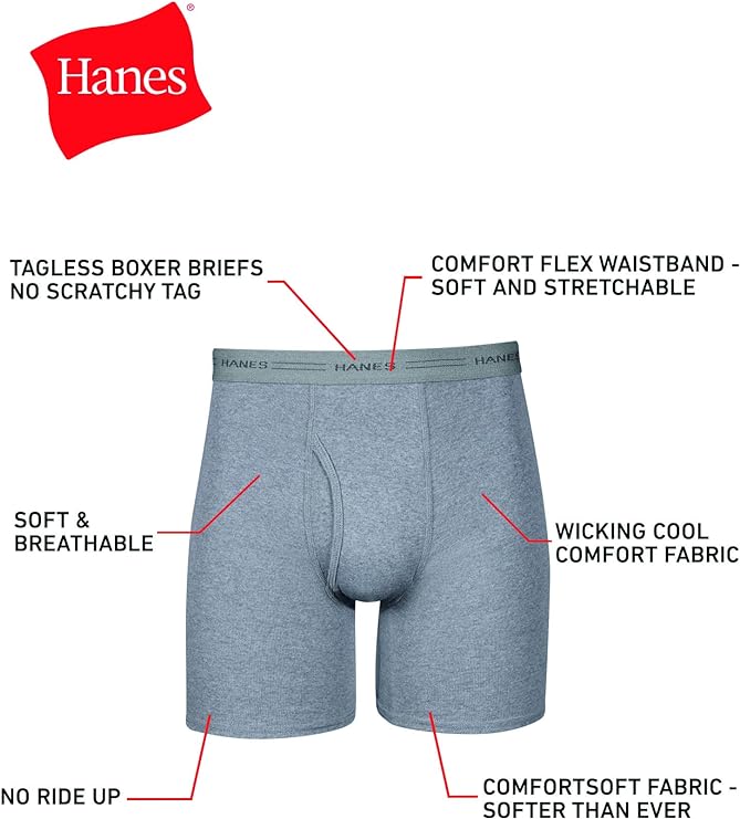 Hanes Men's Boxer Briefs, Soft and Breathable Cotton Underwear with ComfortFlex Waistband, Assorted 10 Pack