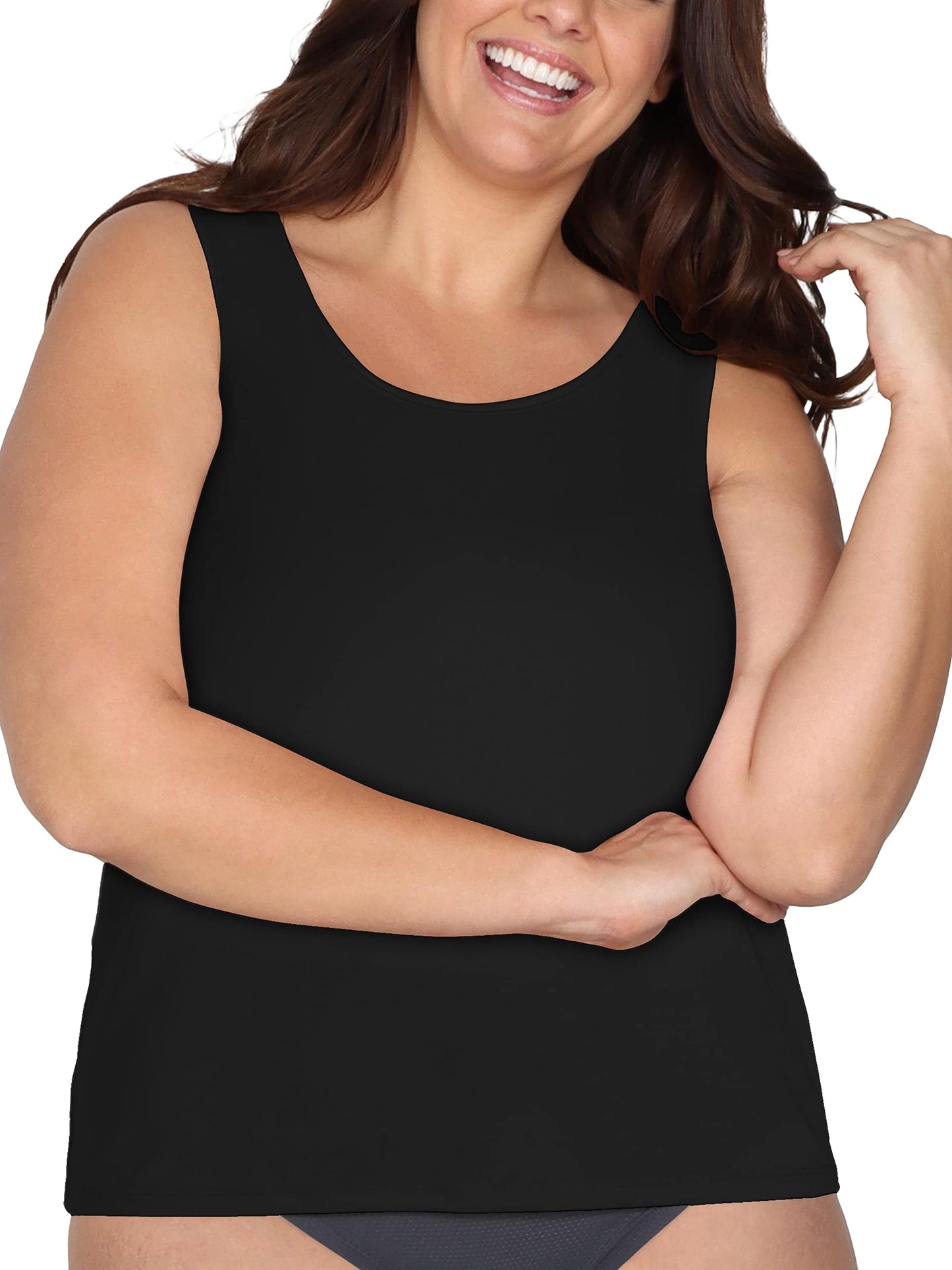 Fruit of the Loom Women's Comfort Bras Tops (S-6XL), Tank-2 Pack-Black/Nude, XX-Large