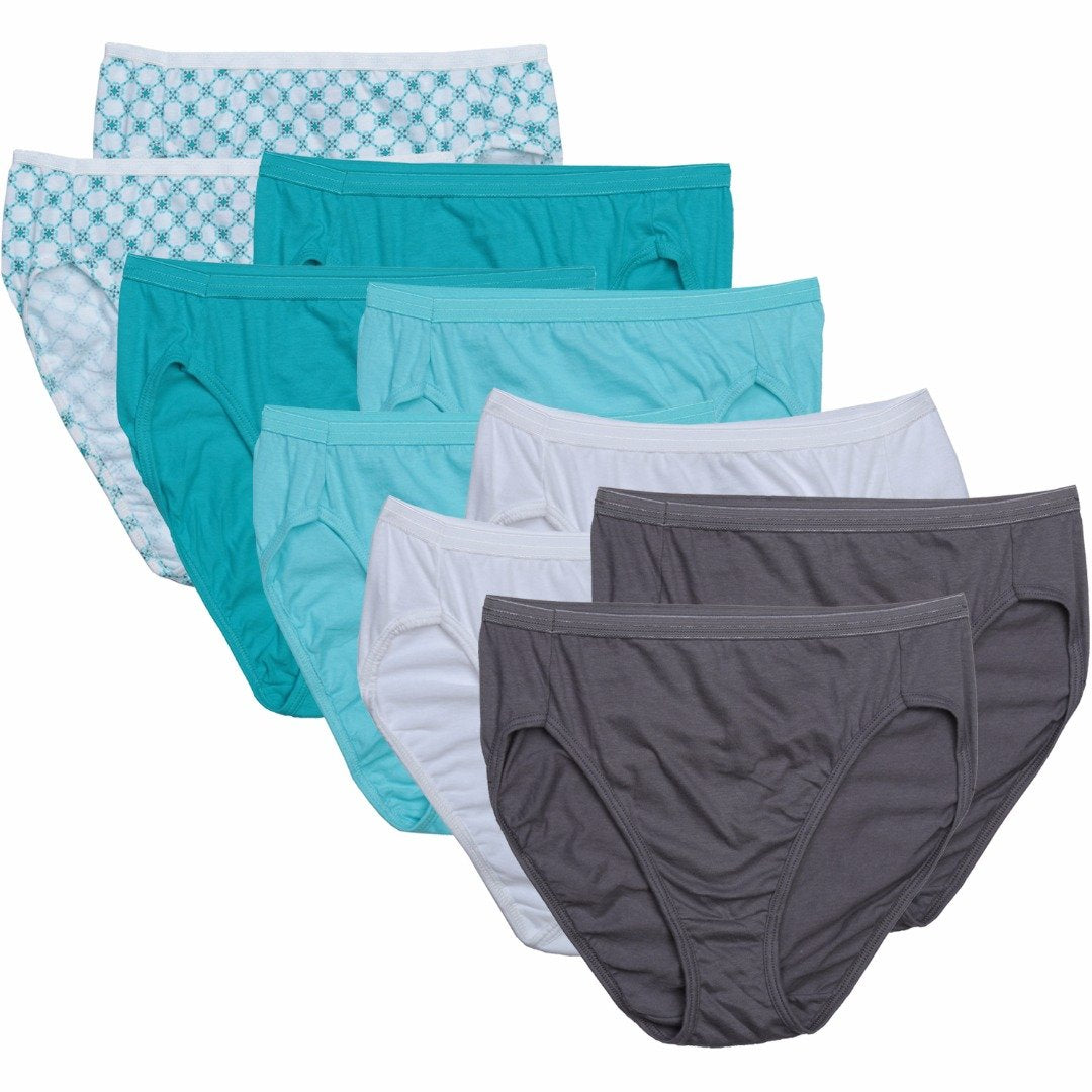 Hanes Womens 10 Pack Ultimate Cotton Hi-Cut Panties, 8/XL/Aqua