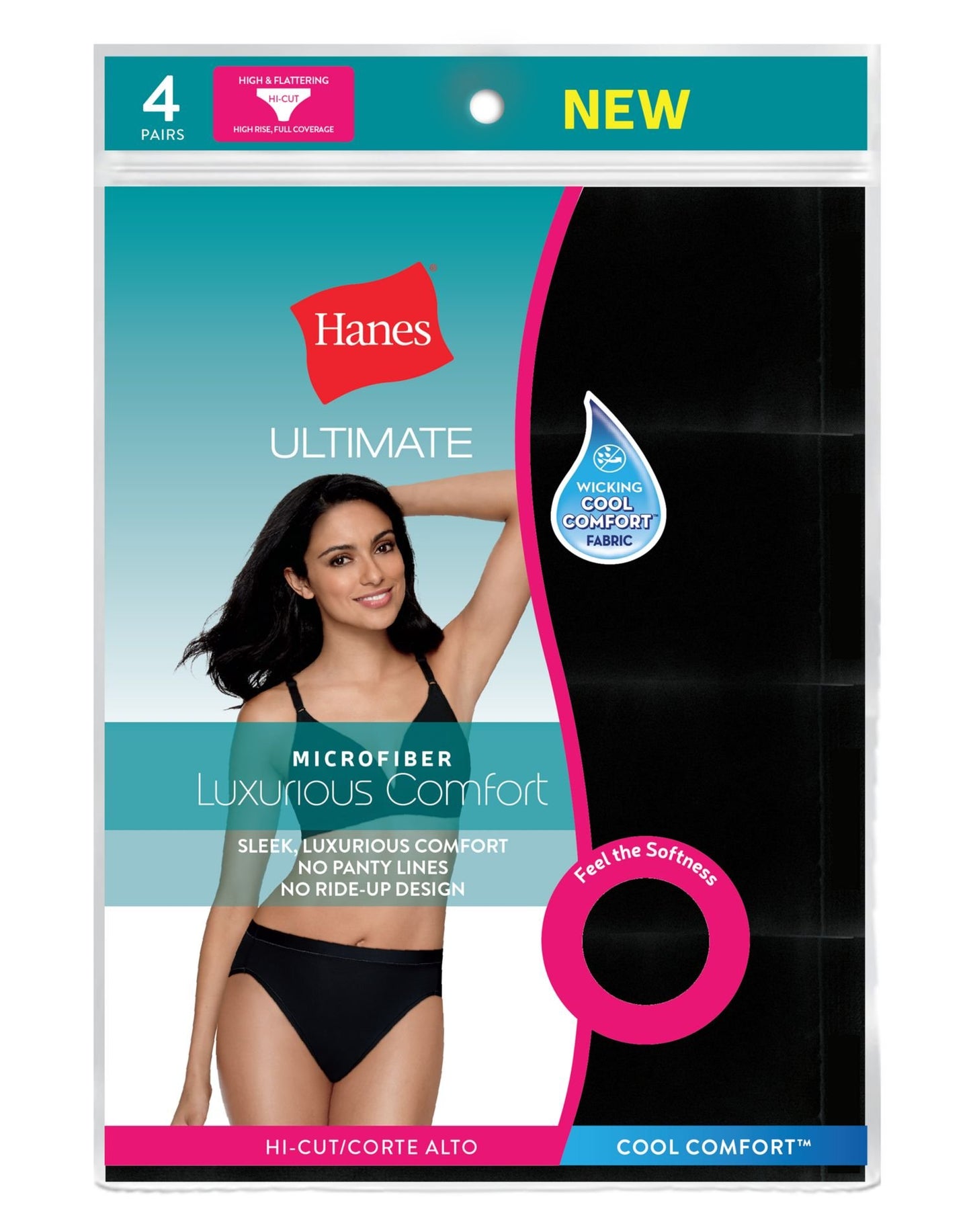 Hanes Women's Cool Comfort Microfiber Hi-Cut Panty - 4 Pack HXMFHC 9 Black/Buff/Silver/Grey