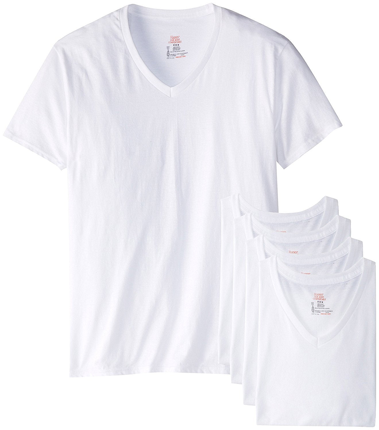 Hanes Men's Best V-Neck T-Shirt, White, 4XL (Pack of 6)