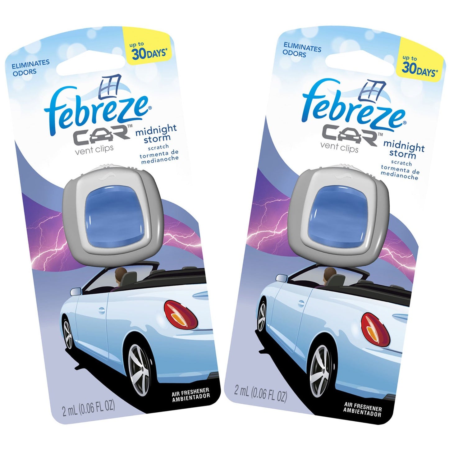 Febreze 2 mL (0.06 FL OZ) Car Vent Clips Air Freshener and Odor Eliminator, Midnight Storm Scent (2 CLIPS)