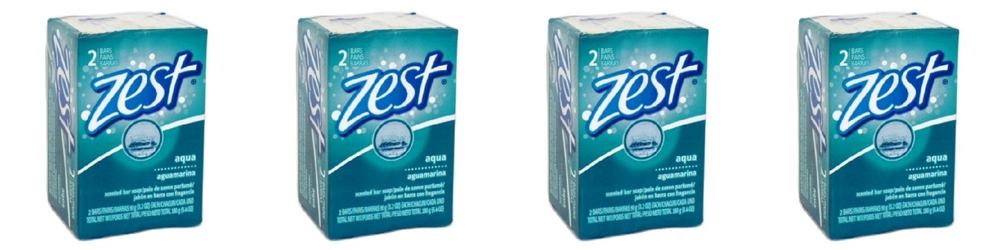 Zest Soap Aqua Refreshing Scent 3.2 oz bars 4 Packages 2 Bars in each 8 Total