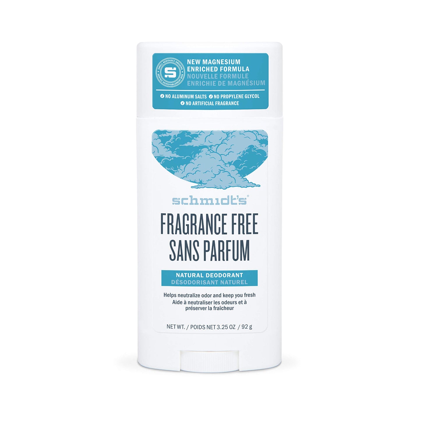 Schmidt's Aluminum Free Natural Deodorant for Women and Men, Fragrance Free 24 Hour Odor Protection, Certified Cruelty Free, Vegan Deodorant, 3.25 oz