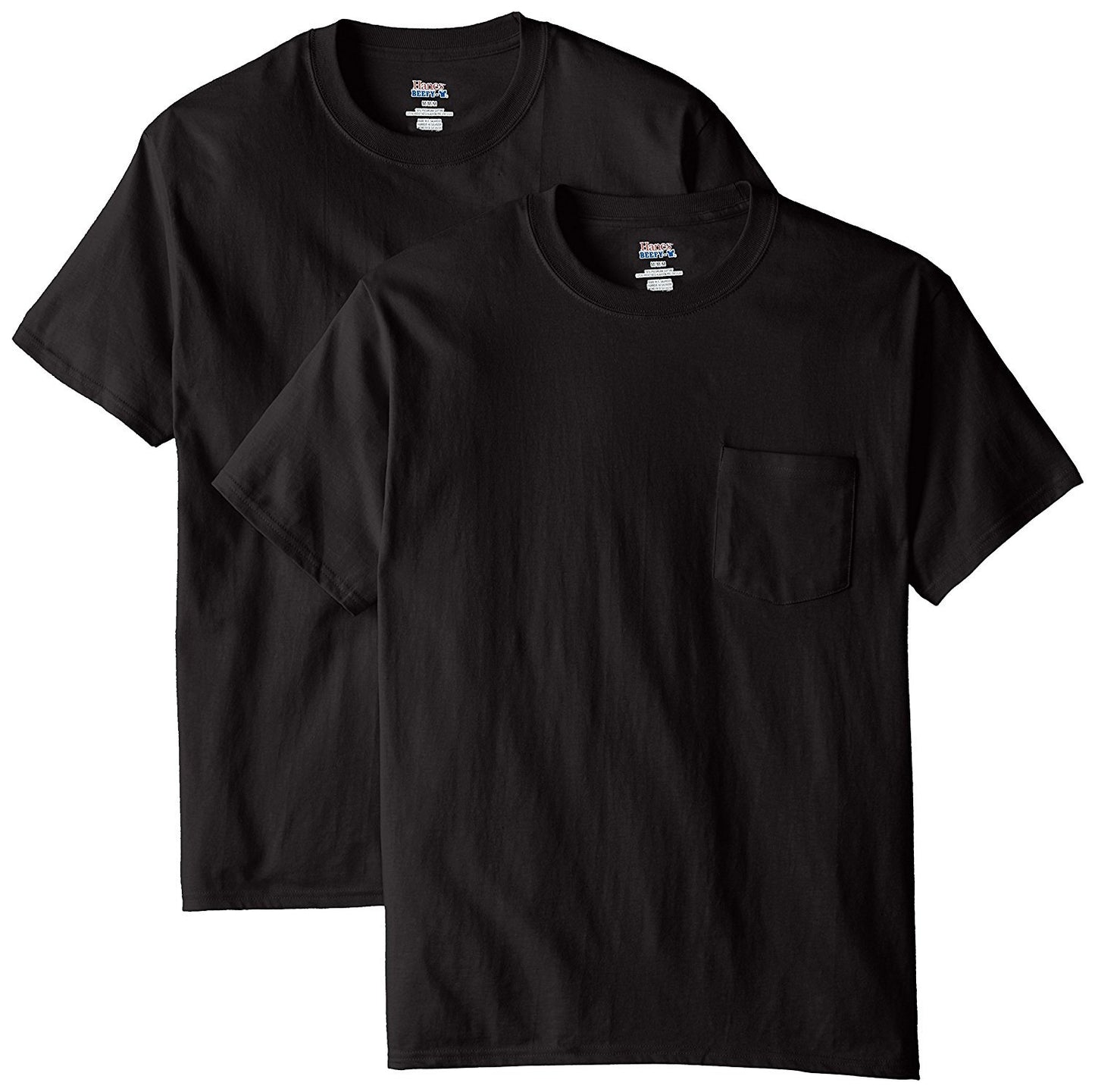 Hanes Men's 2 Pack Short-Sleeve Pocket Beefy-T (Black, Small / 34-36" Chest)