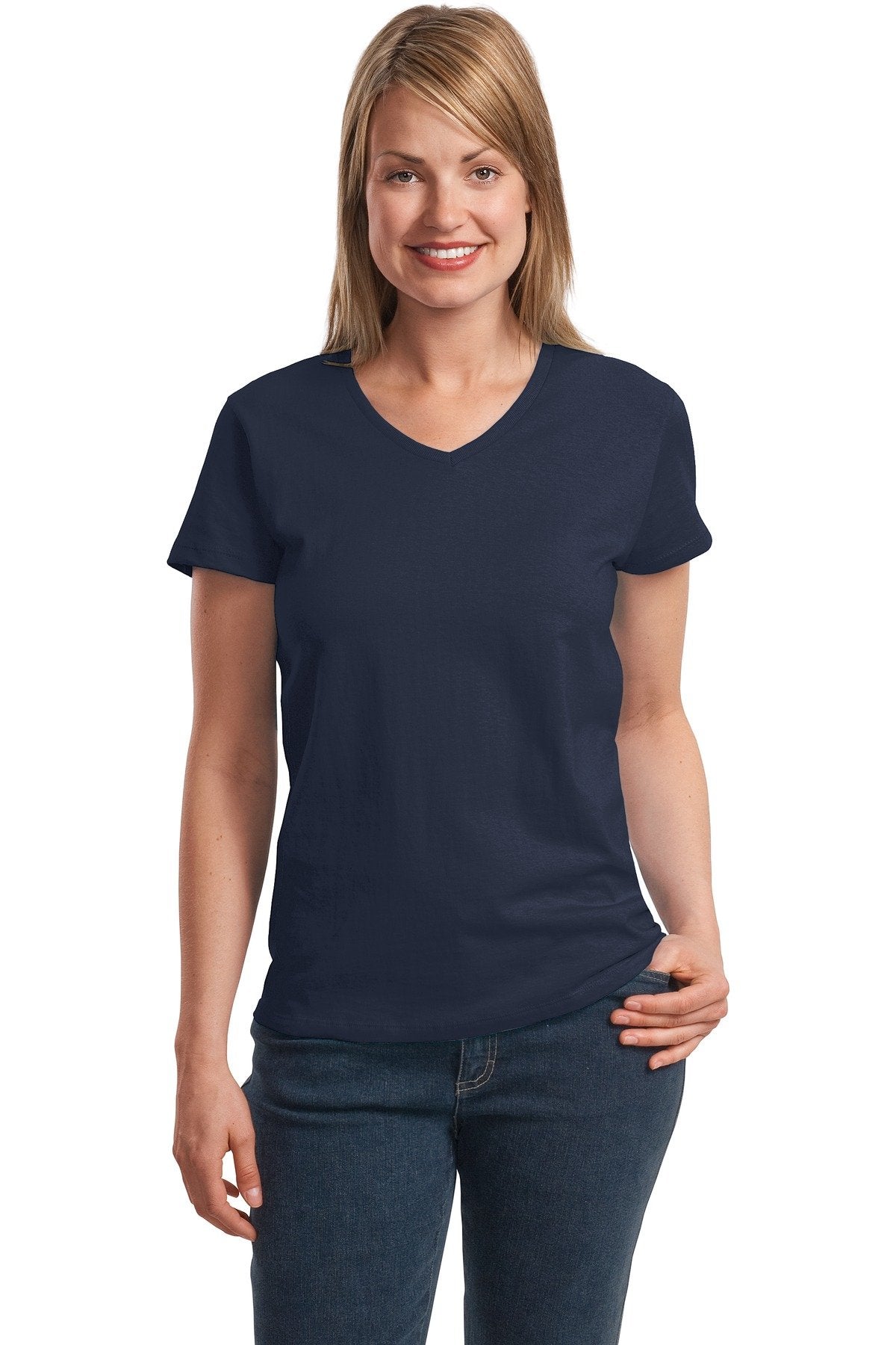 Hanes Relaxed Fit Women's ComfortSoft V-Neck T-Shirt Navy