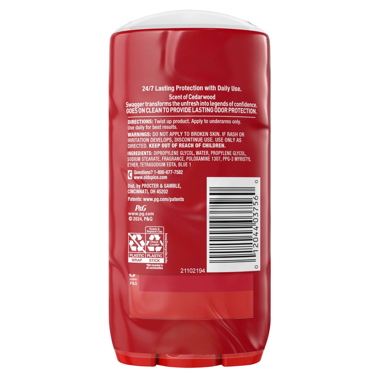 Old Spice Aluminum Free Deodorant for Men, 24/7 Odor Protection, 24/7 Freshness & Lasting Scent, Goes on Clean, Swagger with Cedarwood Scent, 3.0 oz (Pack of 2)