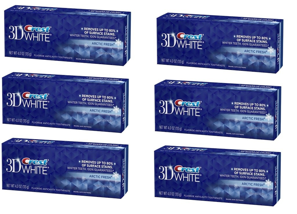 (Pack of 6 Tubes) Crest 3D White Anti-Cavity Teeth Whitening Toothpaste. Removes Up to 90% of Surface Stains! Vibrant & Refreshing Mint Flavor! (6 Tubes, 5.5oz Each Tube)