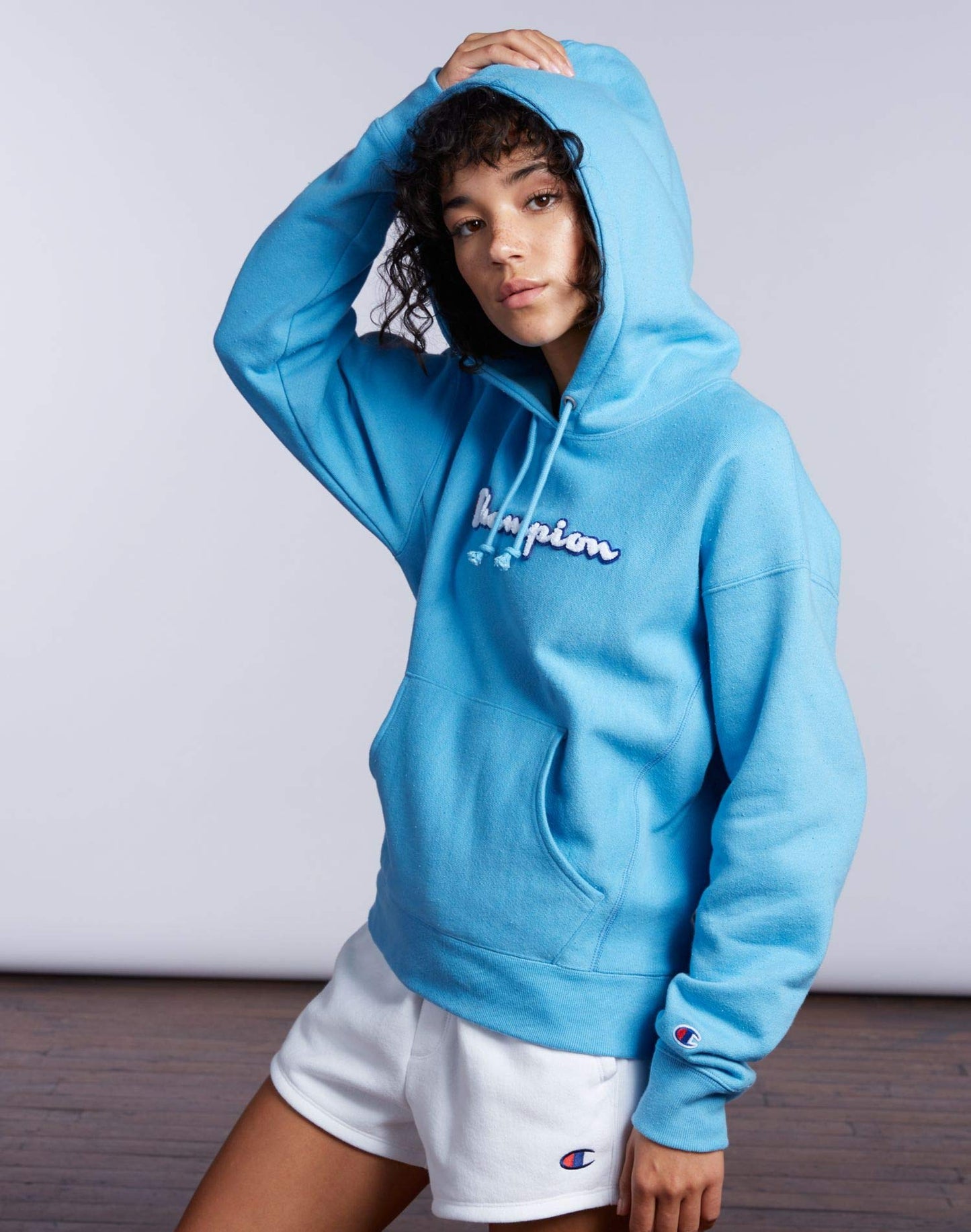 Champion Life Womens Reverse Weave Pullover Hoodie, S, Script White