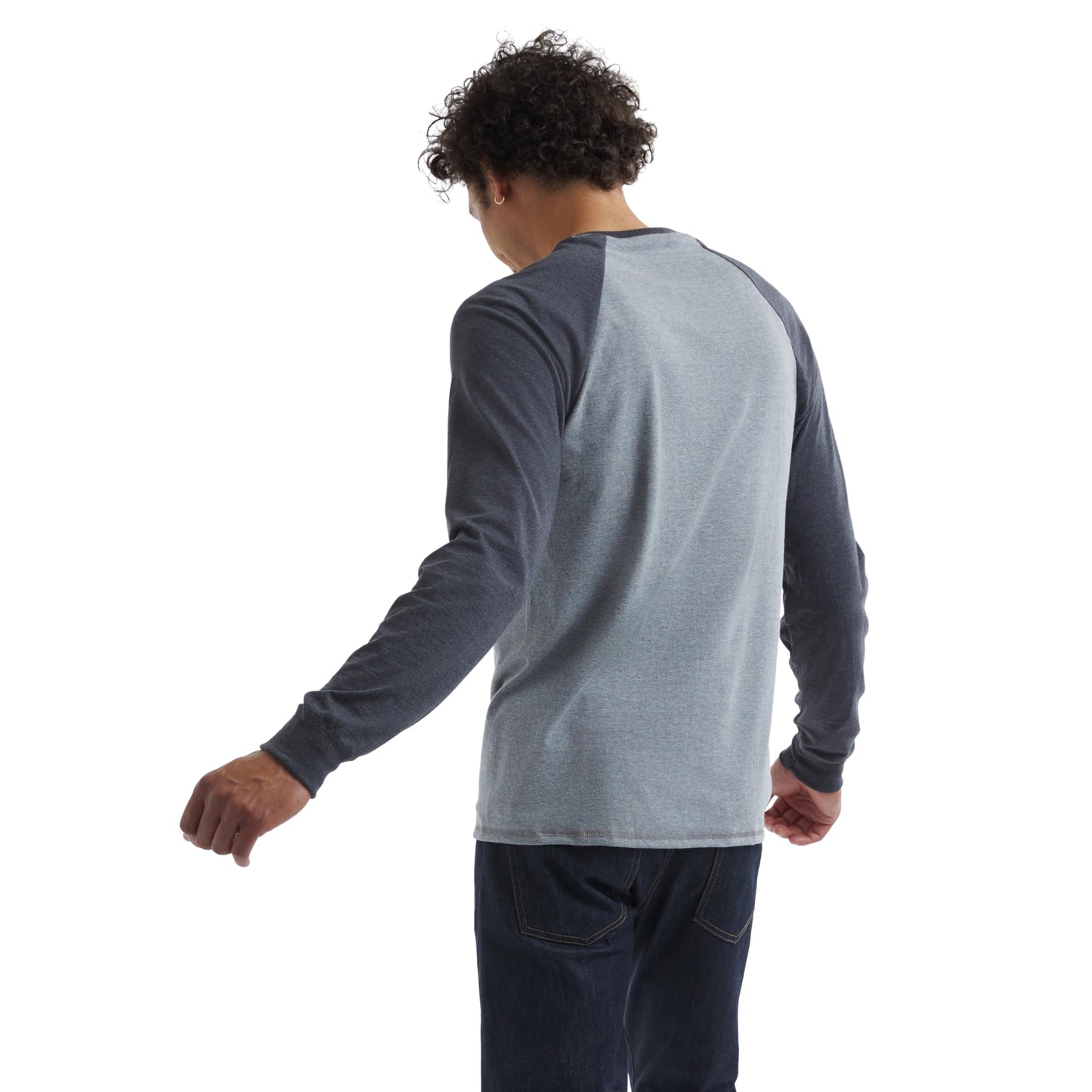 Hanes mens Beefy Long Sleeve Three-button Henley Shirt, Oxford Gray/Navy Heather, Large US