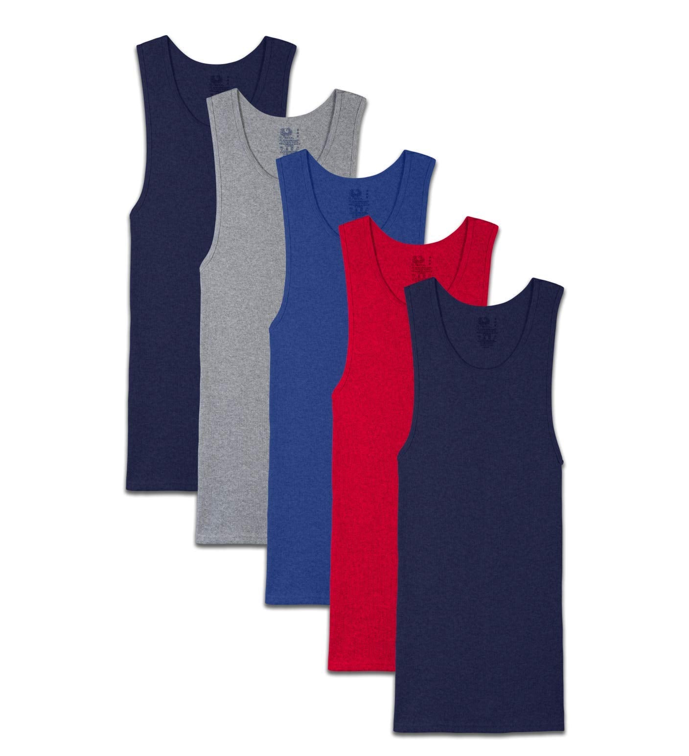 Fruit of the Loom Men's Tag-Free Tank A-Shirt, 5 Pack - Assorted Colors, X-Large