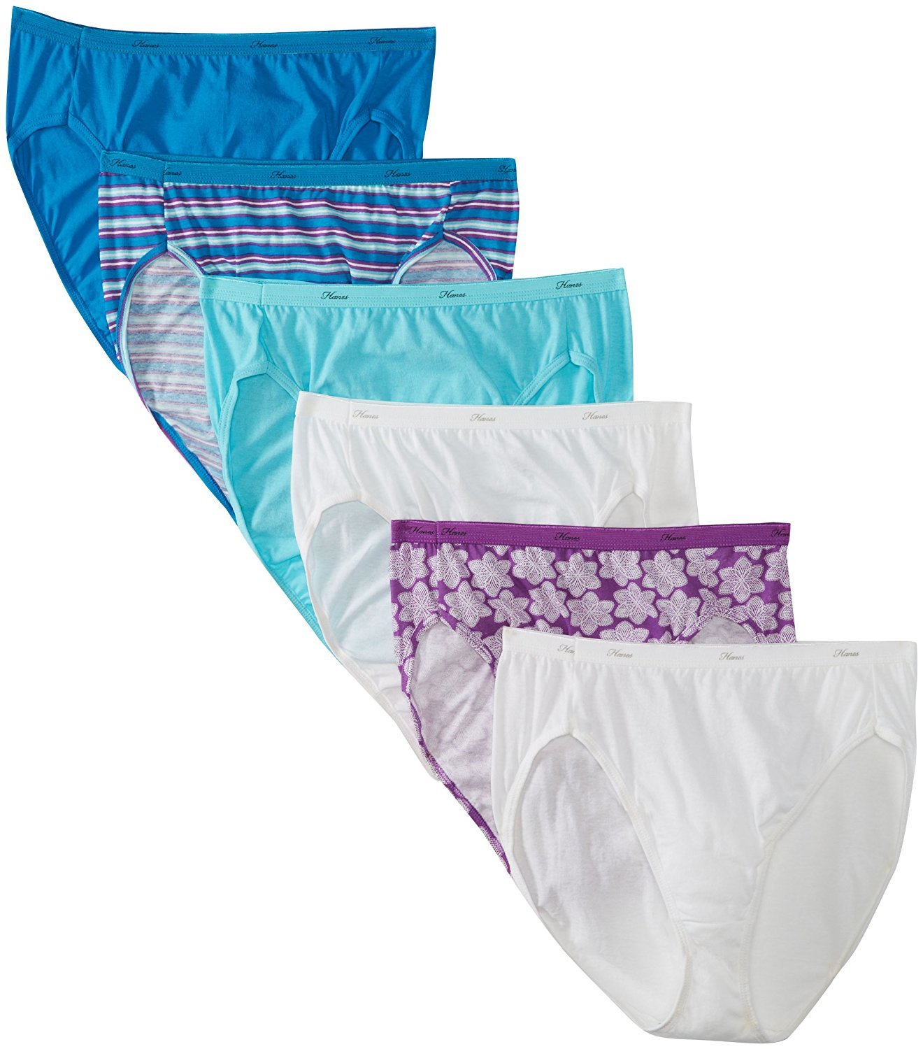 Womens Hanes 6 Pair Cotton Hi-Cut Panties - PP43WB (Assorted, 5)