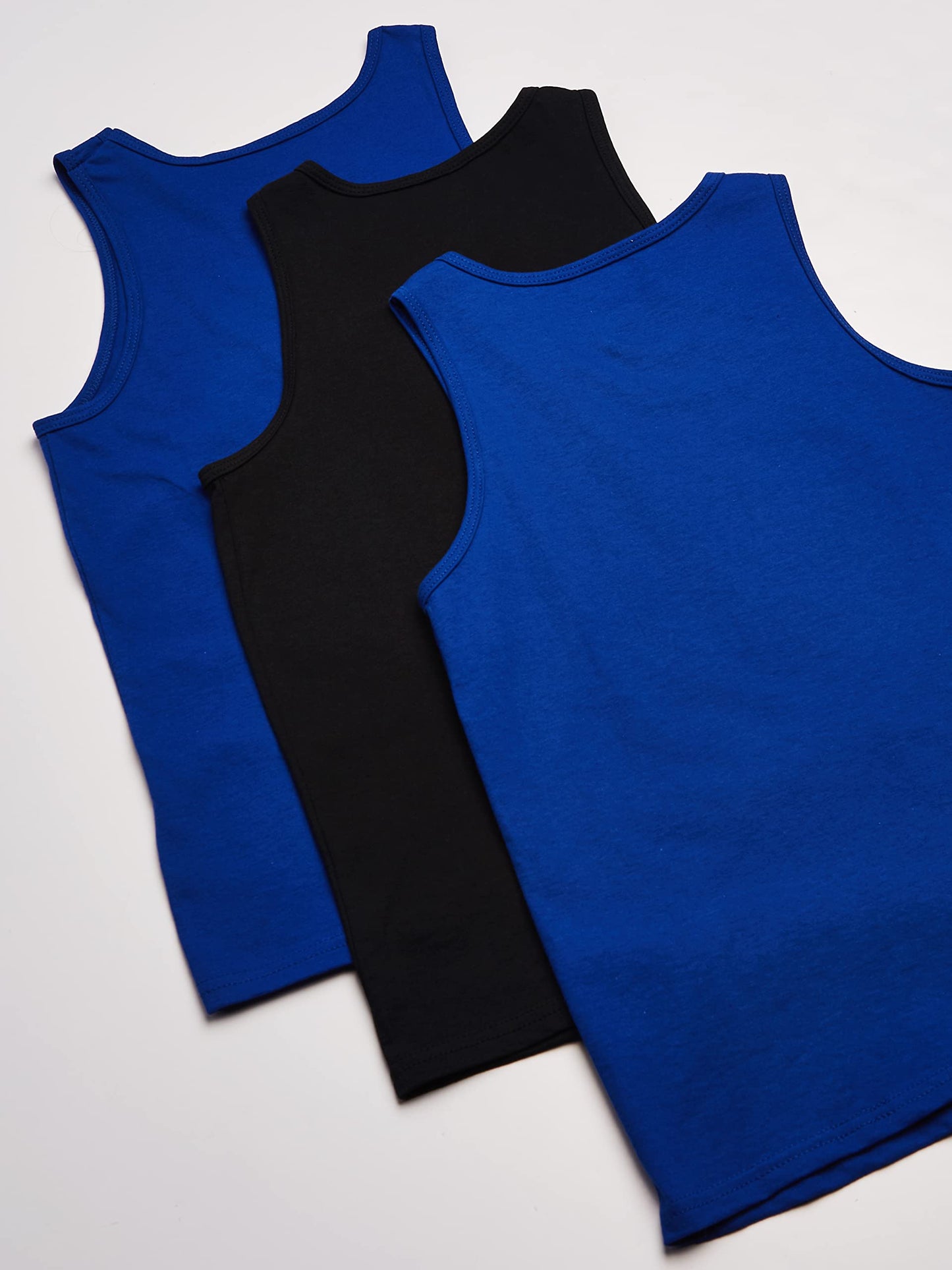 Fruit of the Loom Boys' Solid Multi-Color Soft Tank Tops, 3 Pack, White/Cobalt/Black, 2X-Large