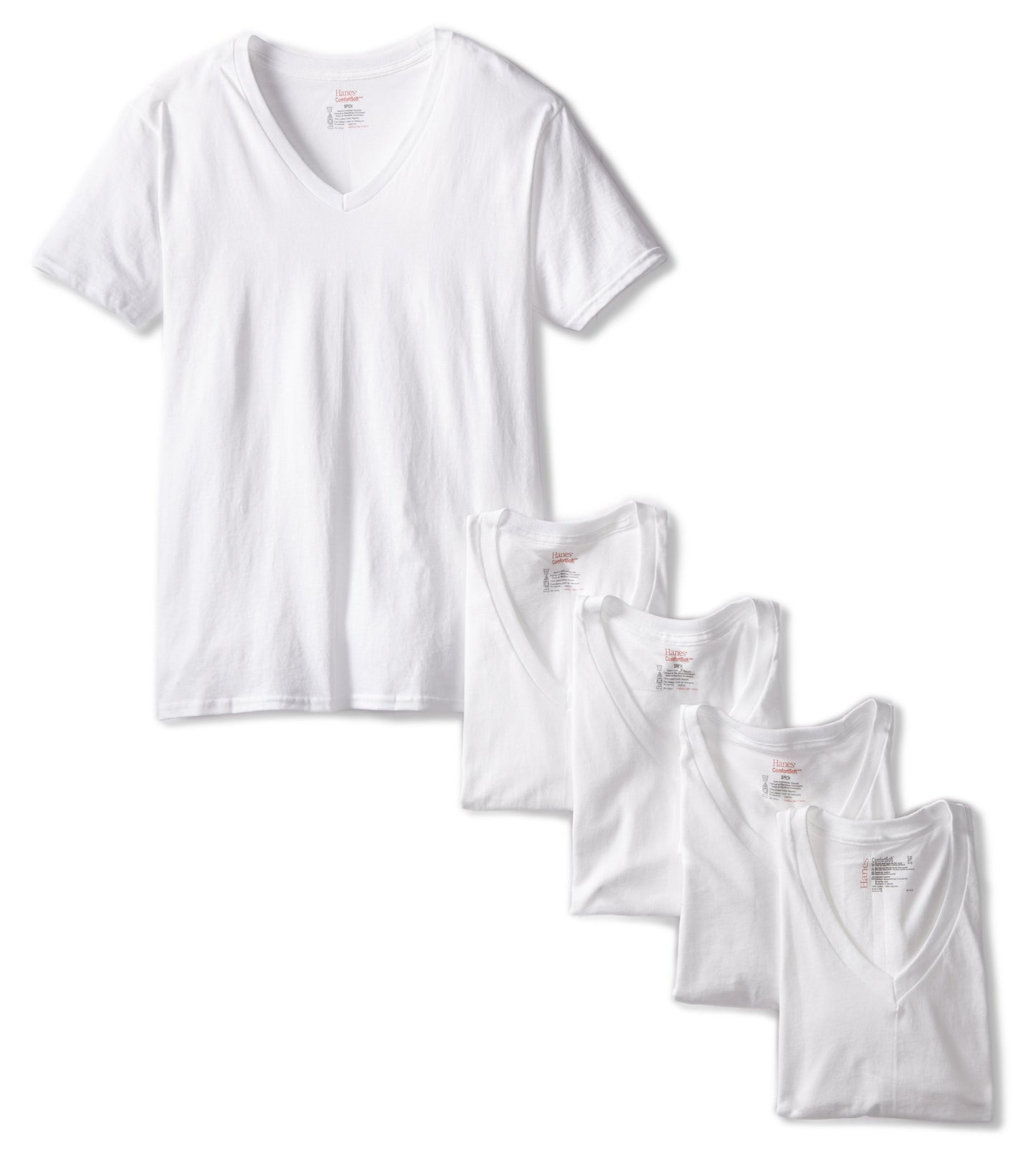 Hanes Men's 5 Pack V-neck T Shirt, White, Small