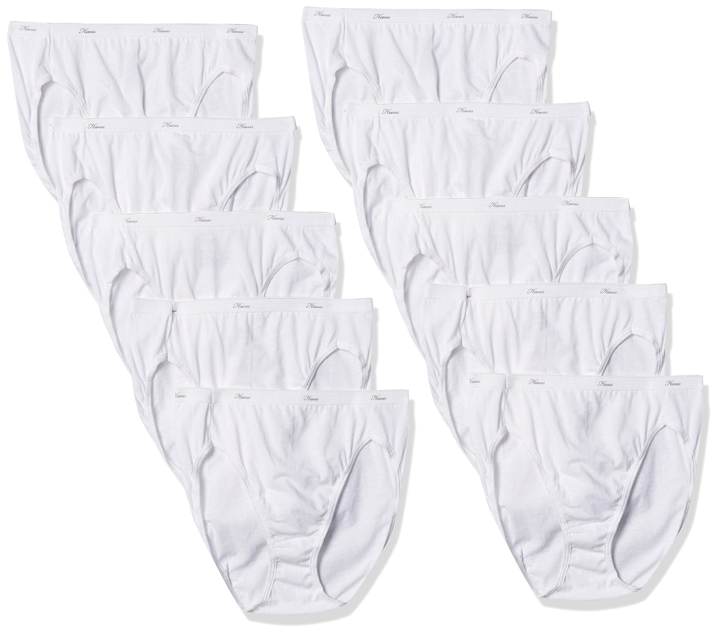 Hanes Women's Breathable Cotton Hi-Cuts Panty, White, 10-Pack, 9