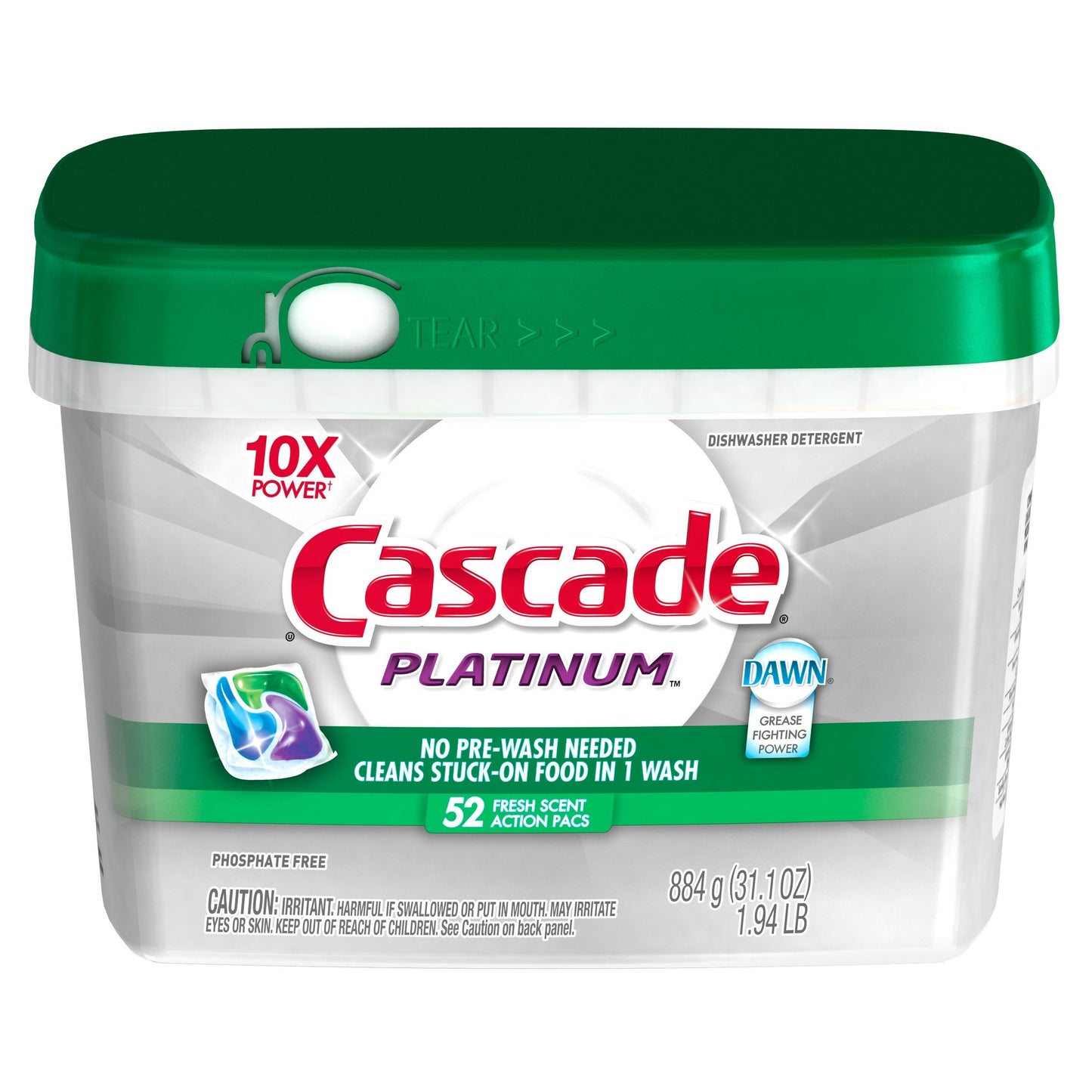Cascade Platinum ActionPacs Dishwasher Detergent Fresh Scent 52 Count