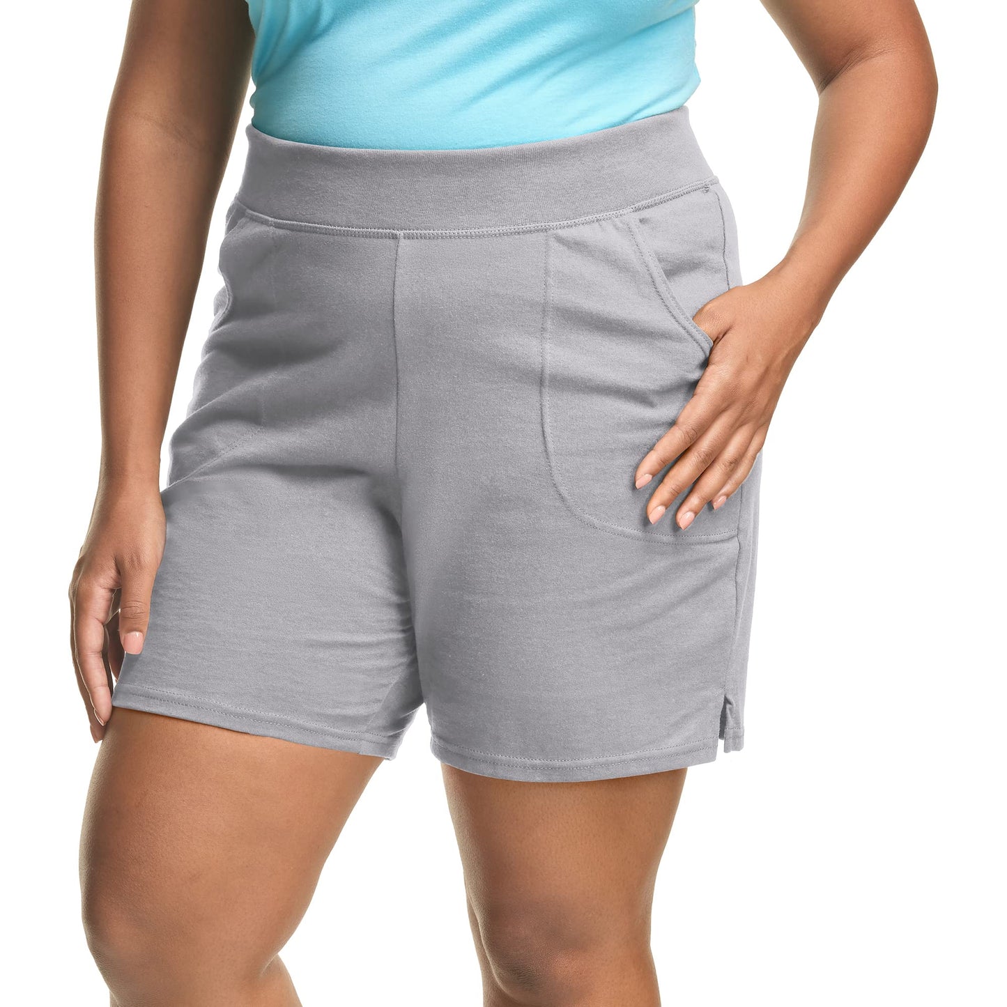 Just My Size Plus Size Cotton Jersey Shorts, Pull-on Gym Shorts, 7" Inseam