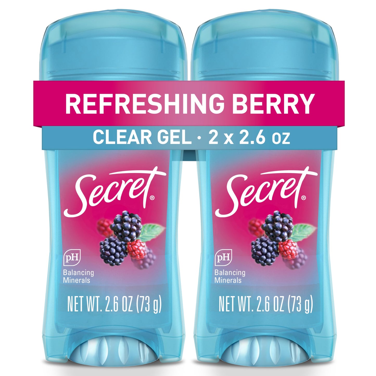 Secret Fresh Antiperspirant Deodorant for Women, 72hr Breathable Sweat & Odor Protection, Instant Freshness & Gentle, PH Balancing Minerals, Clear Gel, Refreshing Berry Scent, 2.6 oz (Pack of 2)
