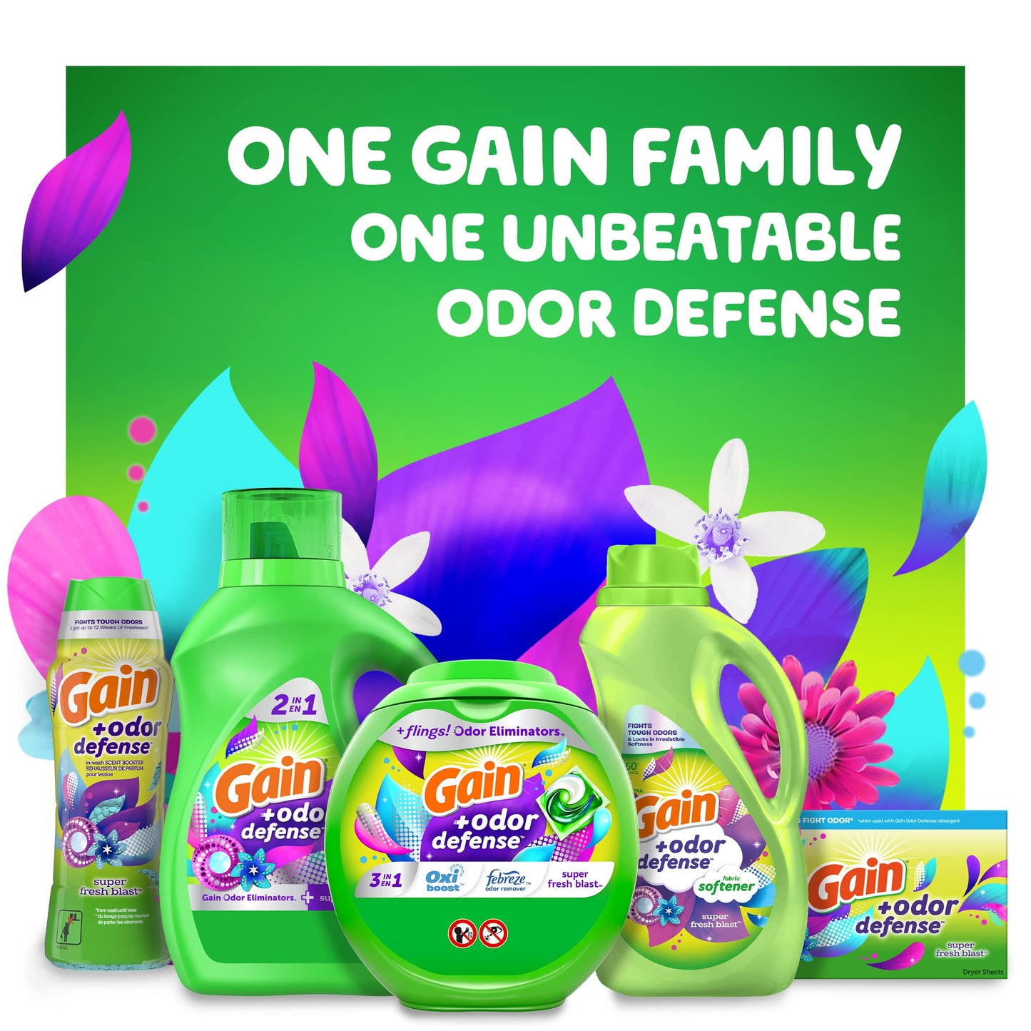 Gain + Odor Defense In-Wash Scent Booster, Super Fresh Blast Scent, 10 oz, HE Compatible