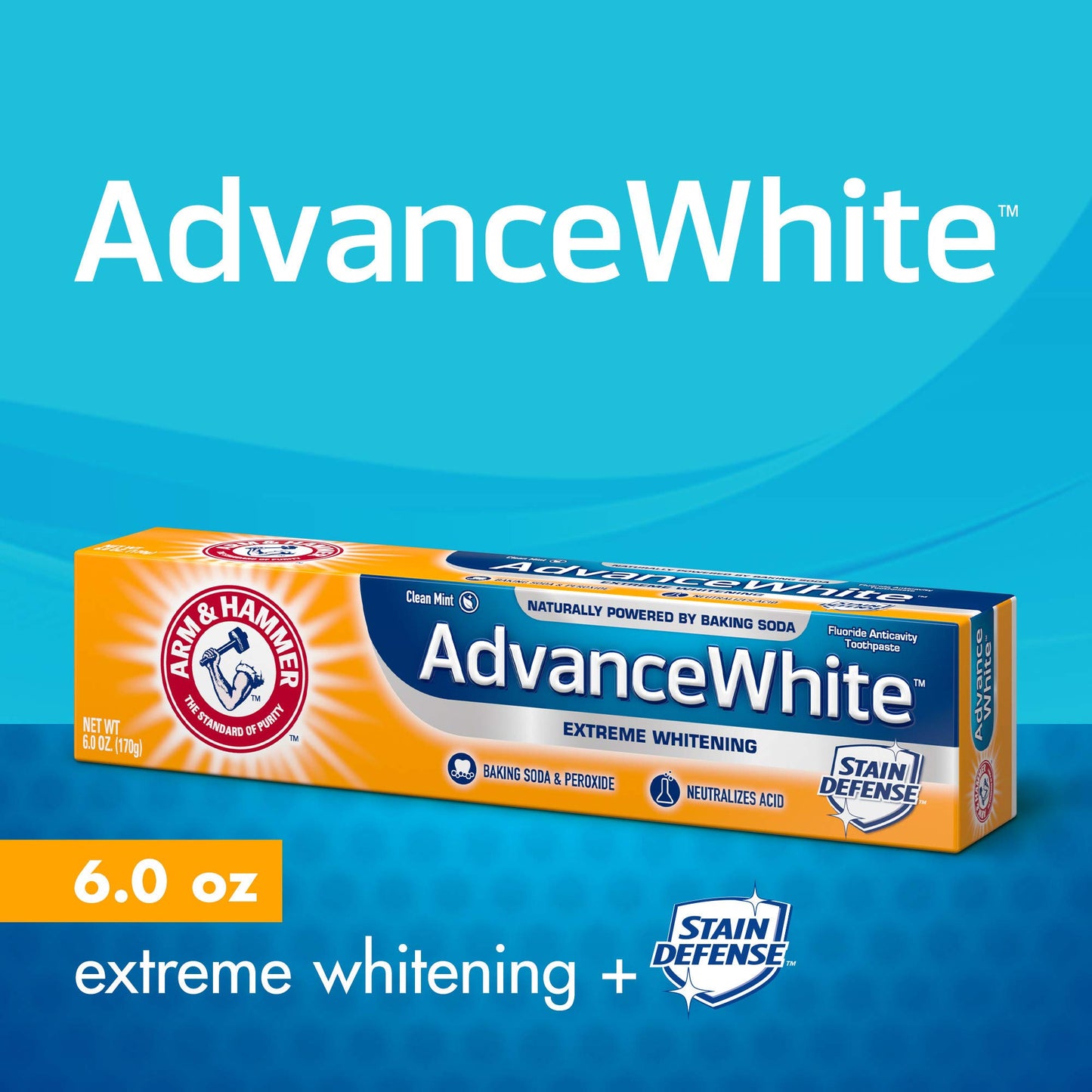 ARM & HAMMER Advanced White Extreme Whitening Toothpaste, TRIPLE PACK (Contains Three 6 Ounce Tubes) -Clean Mint - Fluoride Toothpaste (Pack of 3)