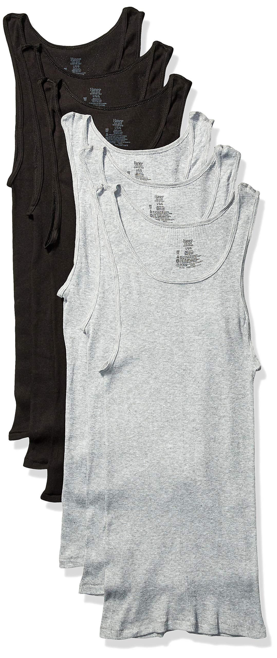 Hanes Ultimate Men's Dyed Tank , 1 Pack, Grey, Black/Gray, Large
