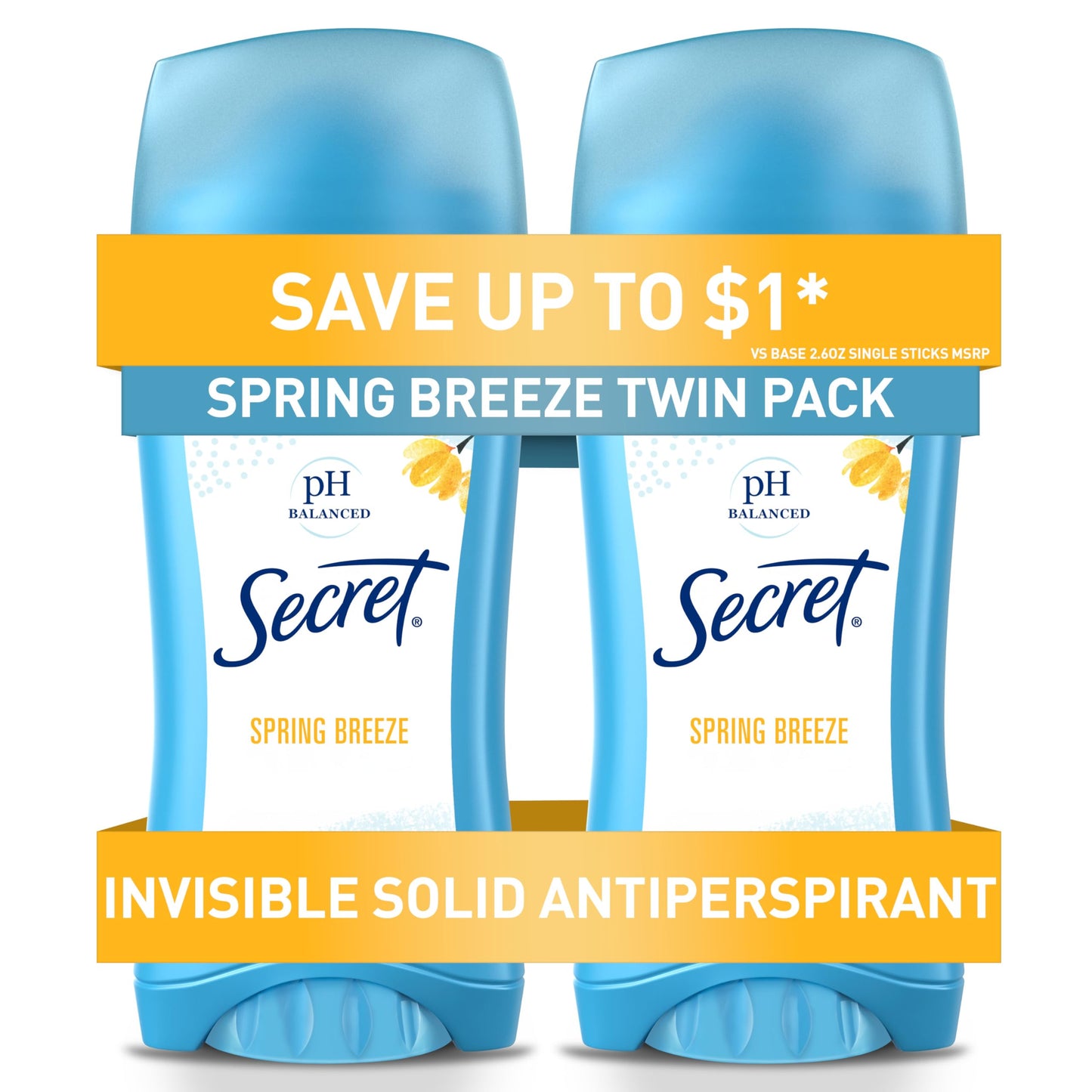 Secret Antiperspirant and Deodorant for Women, pH Balanced Invisible Solid, Powder Fresh Scent, 2.6 Oz Pack of 4