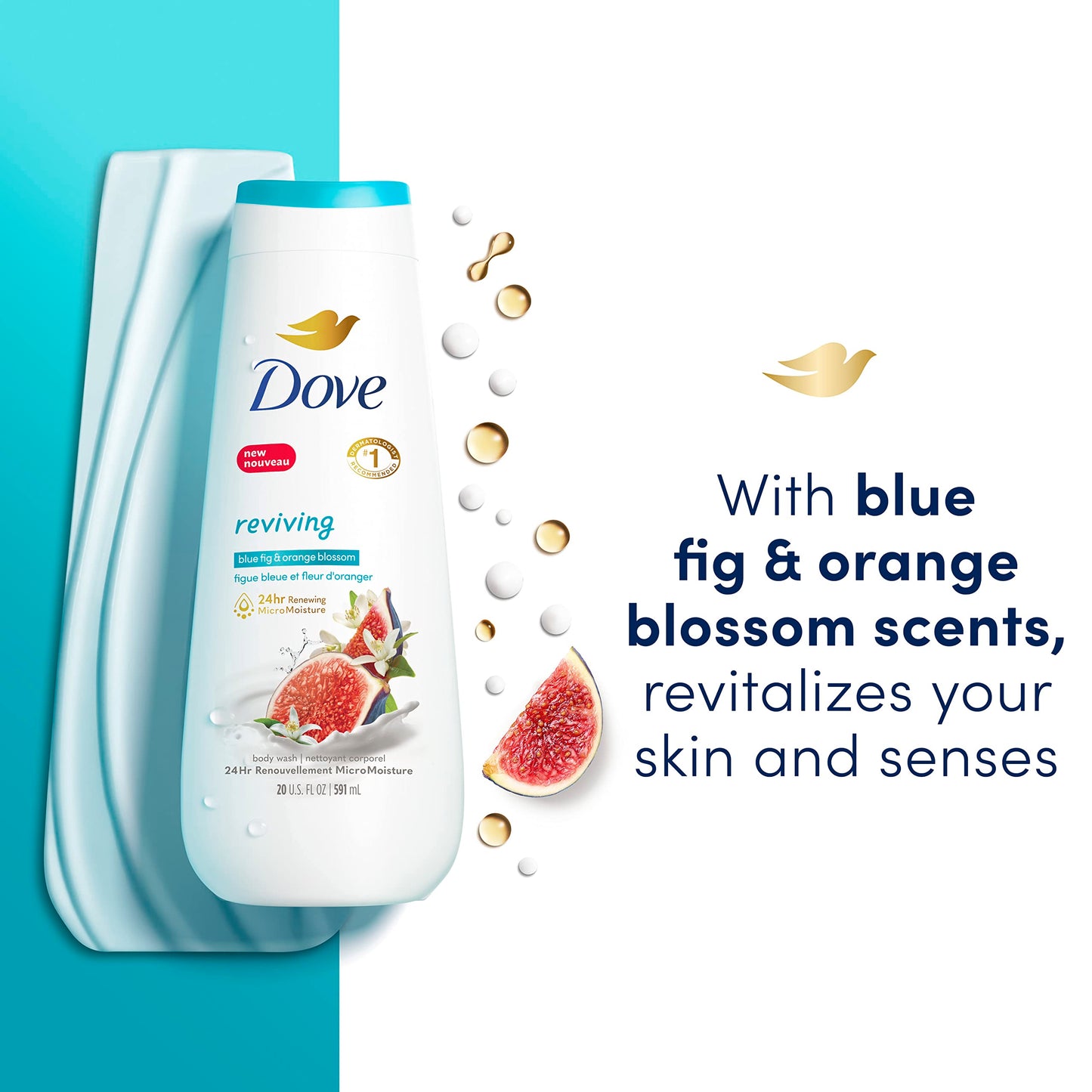 Dove Go Fresh Body Wash 100% Gentle Cleansers, Sulfate Free Blue Fig and Orange Blossom Effectively Washes Away Bacteria While Nourishing Your Skin 22 oz