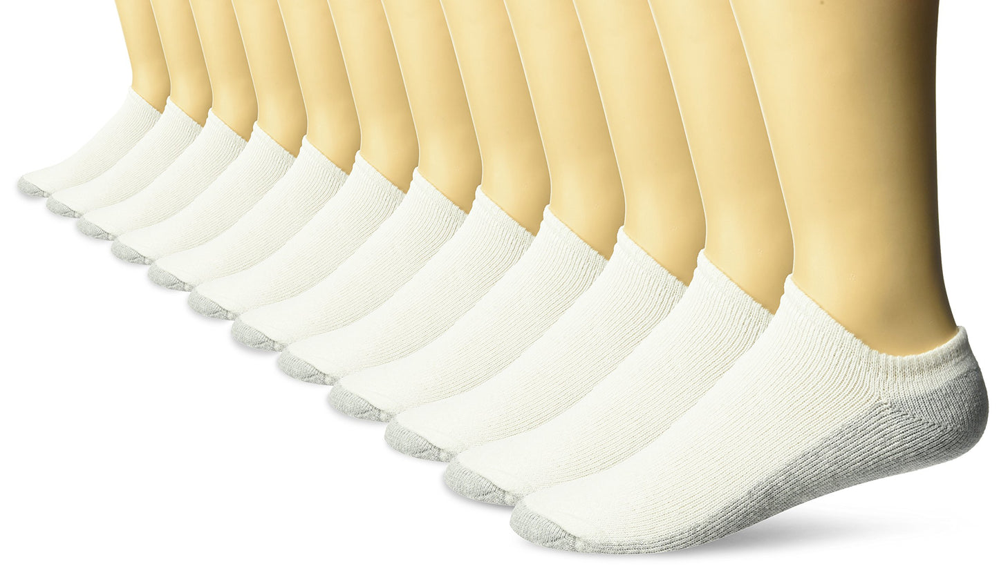 Fruit of the Loom Men's 12 Pack No Show Socks, White, Shoe Size: 6-12