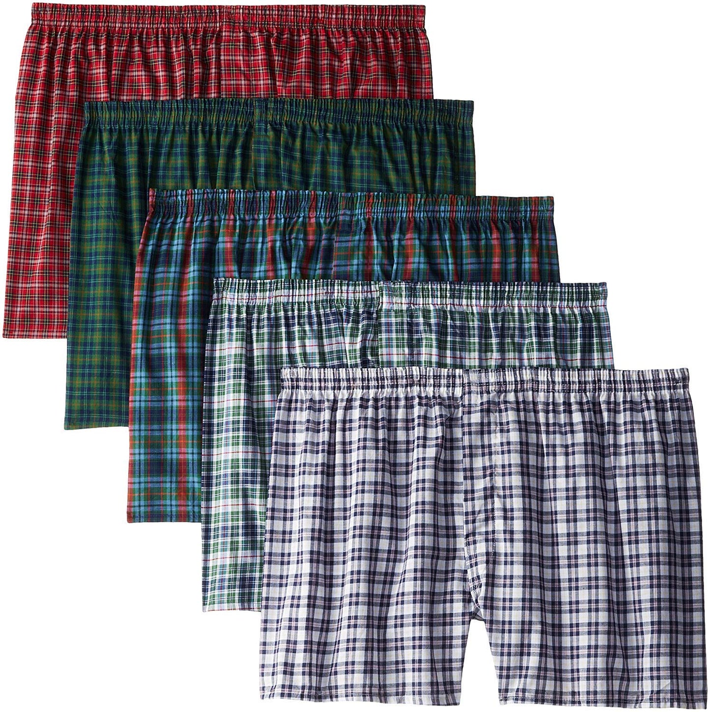 Fruit of the Loom Men's 5Pack Plaid Boxer Shorts Boxers Underwear S