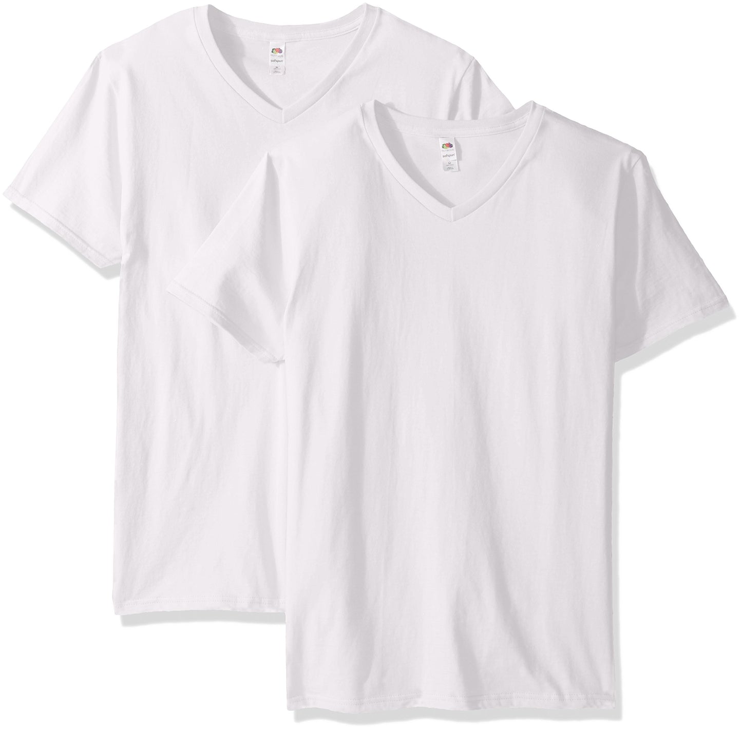 Fruit of the Loom Men's Lightweight Cotton Tees (Short & Long Sleeve), V-Neck-2 Pack-White, XX-Large
