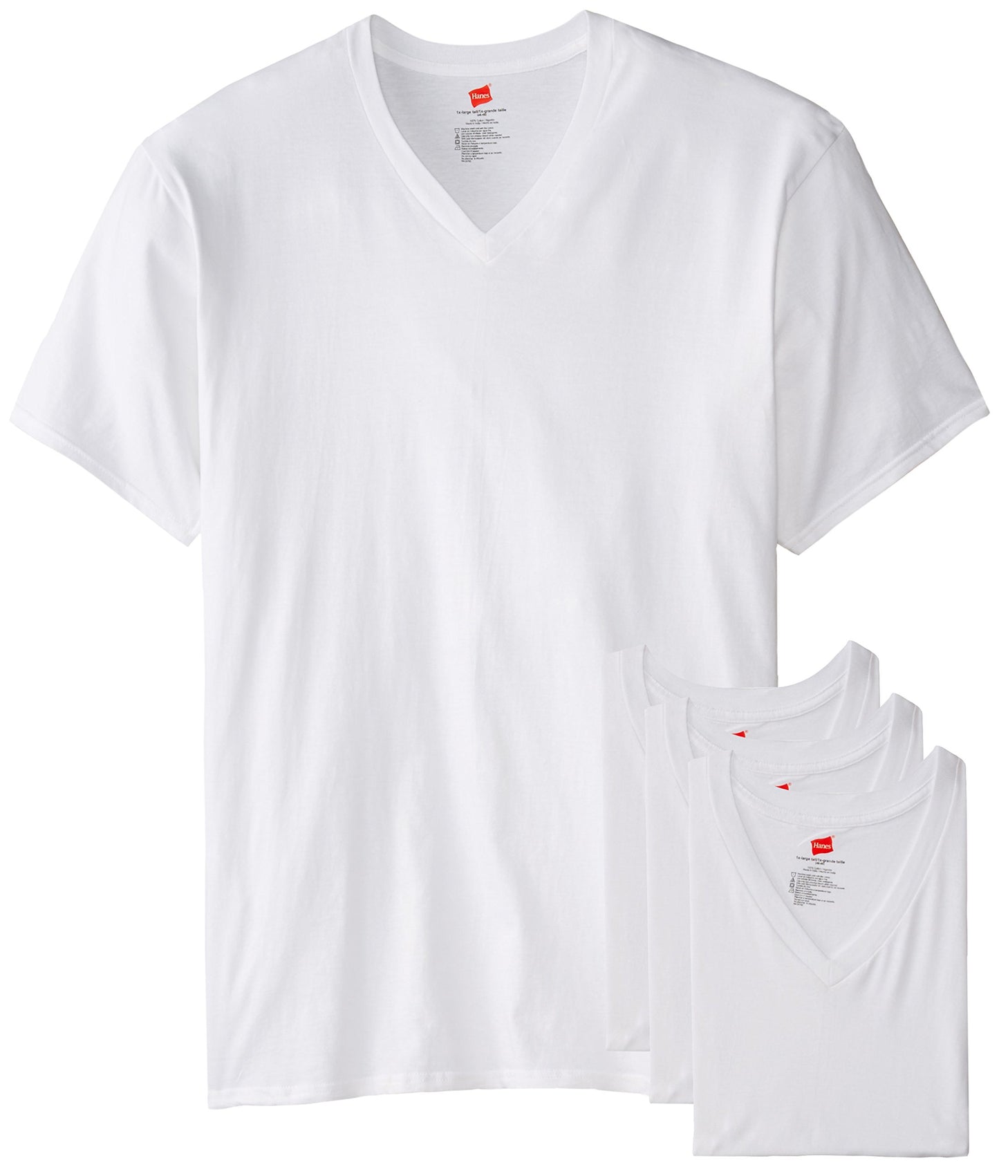 Hanes Men’s Tall 100% Cotton V-Neck Undershirts, Tagless, Ultra Comfort, 5X-Large Tall, White - 5 Pack