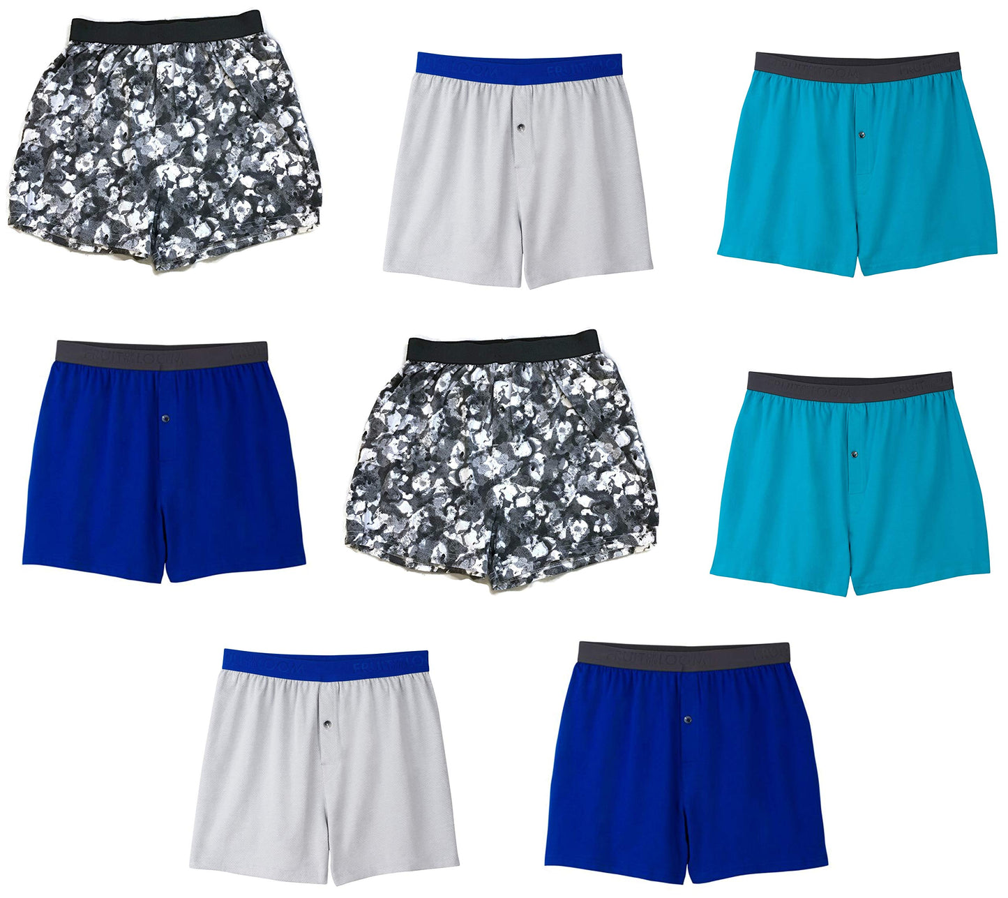 Fruit of the Loom Men's Knit Boxers 8-Pack Breathable Cooling Cotton Micro-Mesh Soft Flex Waistband RANDOM COLORS Assorted