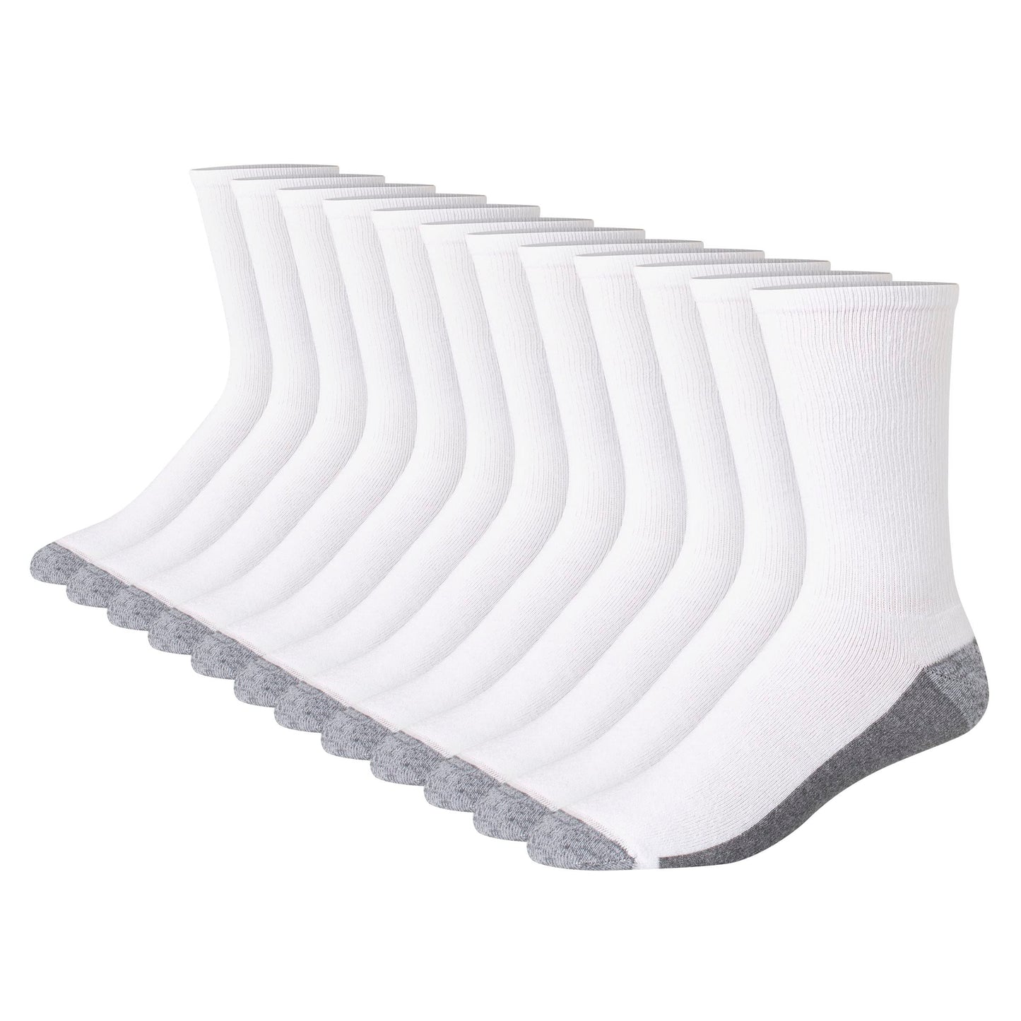 Hanes Mens Max Cushioned Socks, Moisture-wicking With Odor Control, 6-pack B&T ComfortTop White Crew, Black/Grey Foot Bottom - 6 Pack, 12-14 US