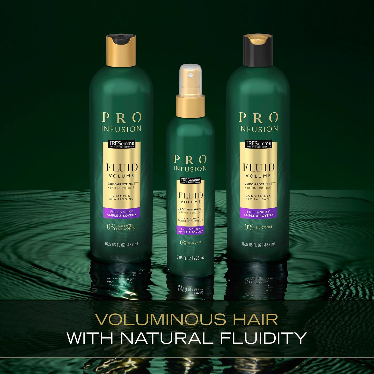 TRESemmé Cruelty-Free Pro Infusion Fluid Volume Sulfate Free Shampoo For Full & Silky Hair Infused With Natural Coconut Droplets + Plant-Based Salon Protein + Biotin 16.5oz
